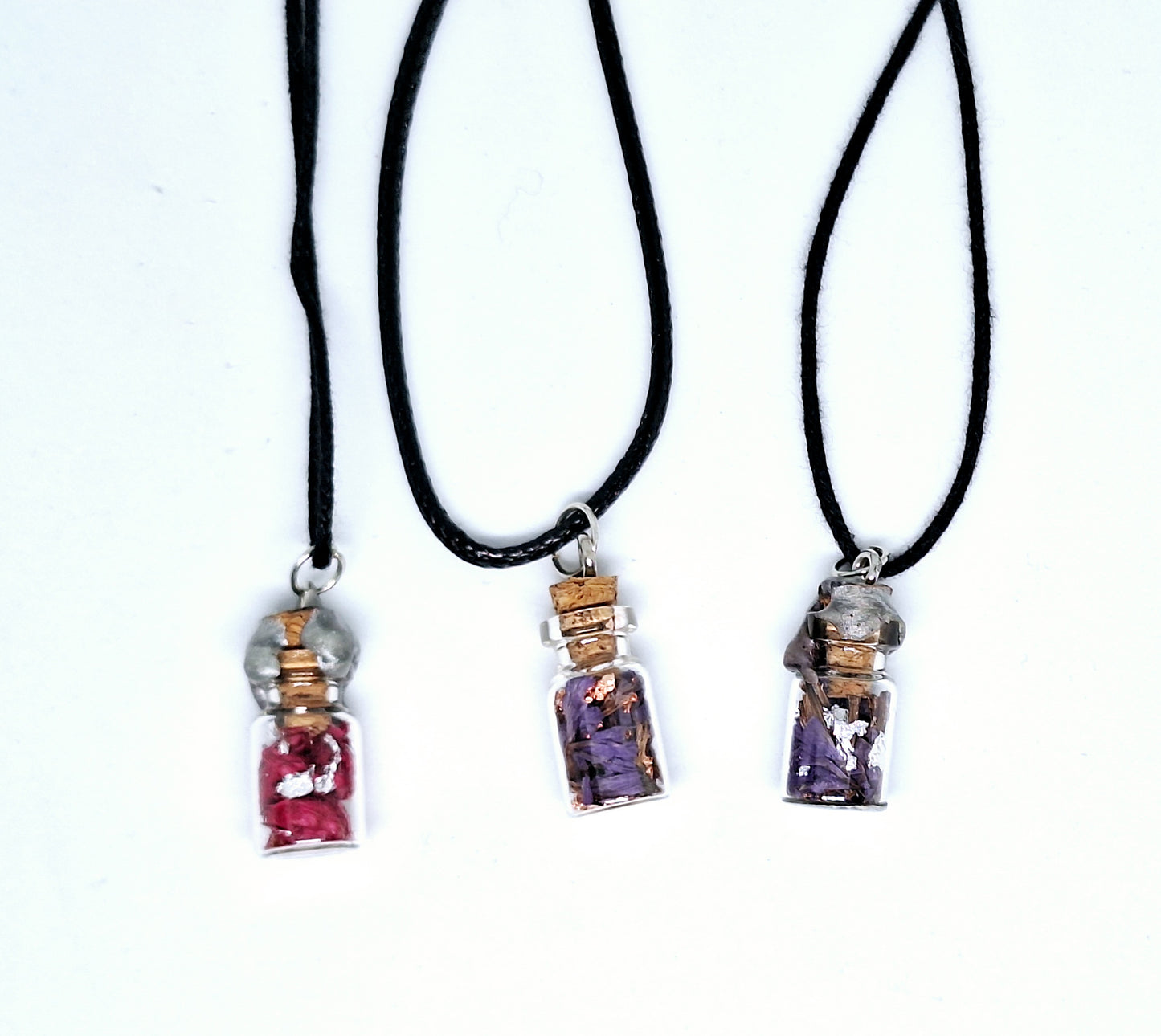 Collier fiole à souhaits cylindriques - végétaux