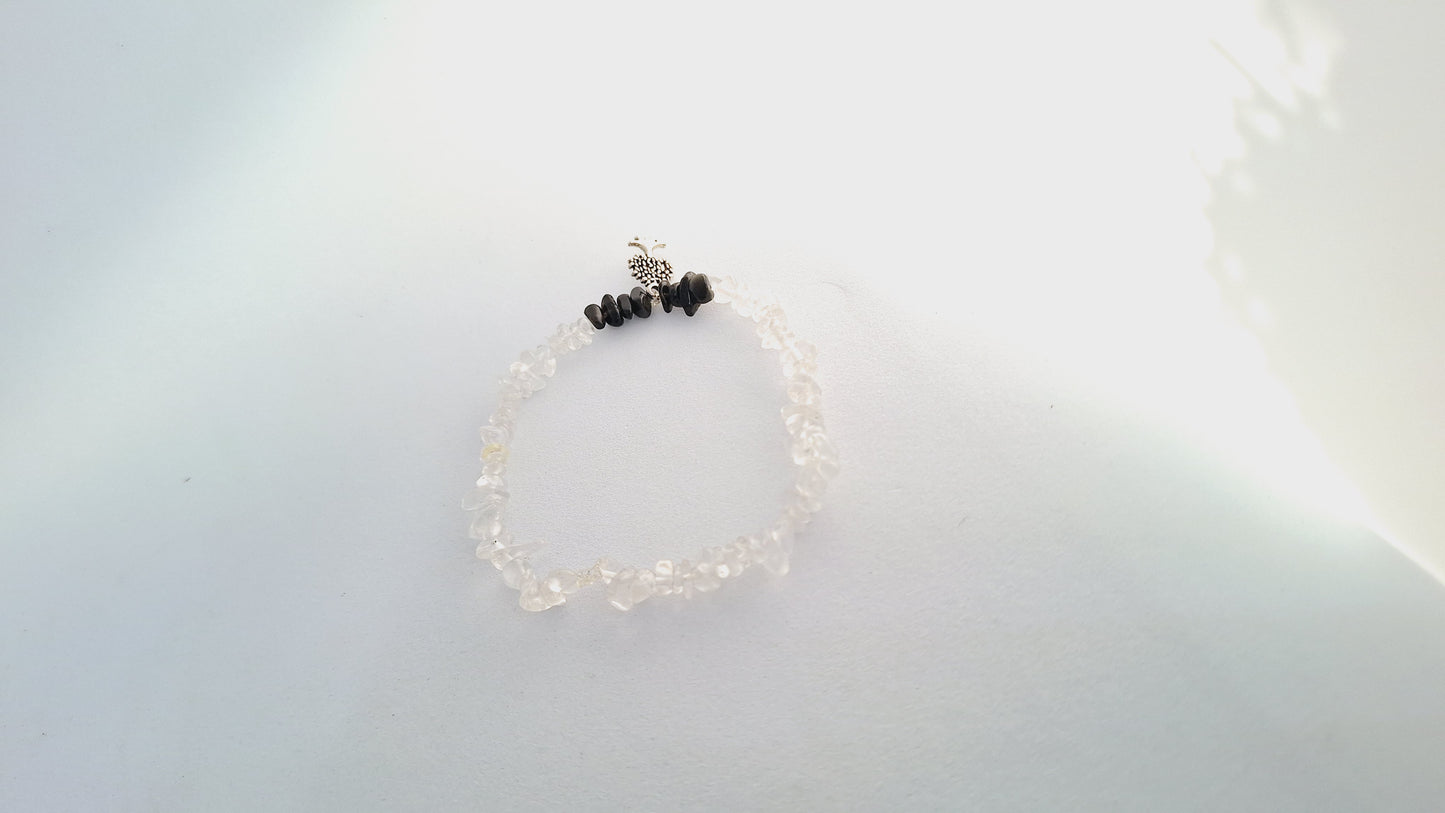 Bracelet quartz / cristal de roche - obsidienne - arbre de vie