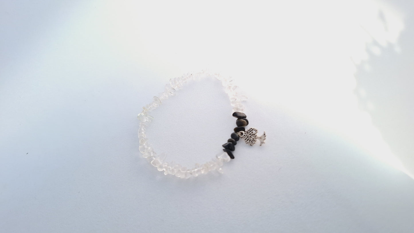 Bracelet quartz / cristal de roche - obsidienne - arbre de vie