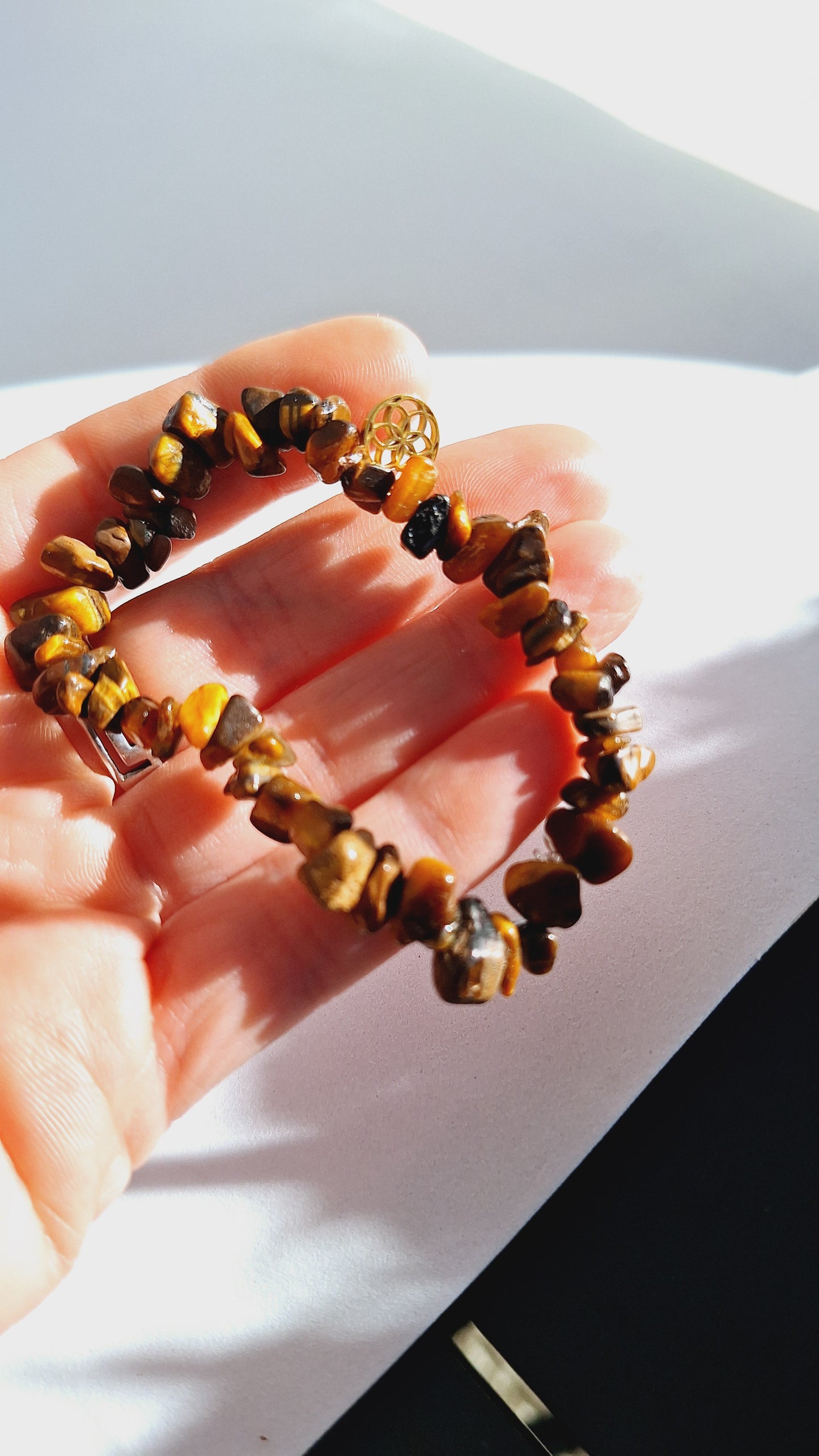 Bracelet œil de tigre - fleur de vie