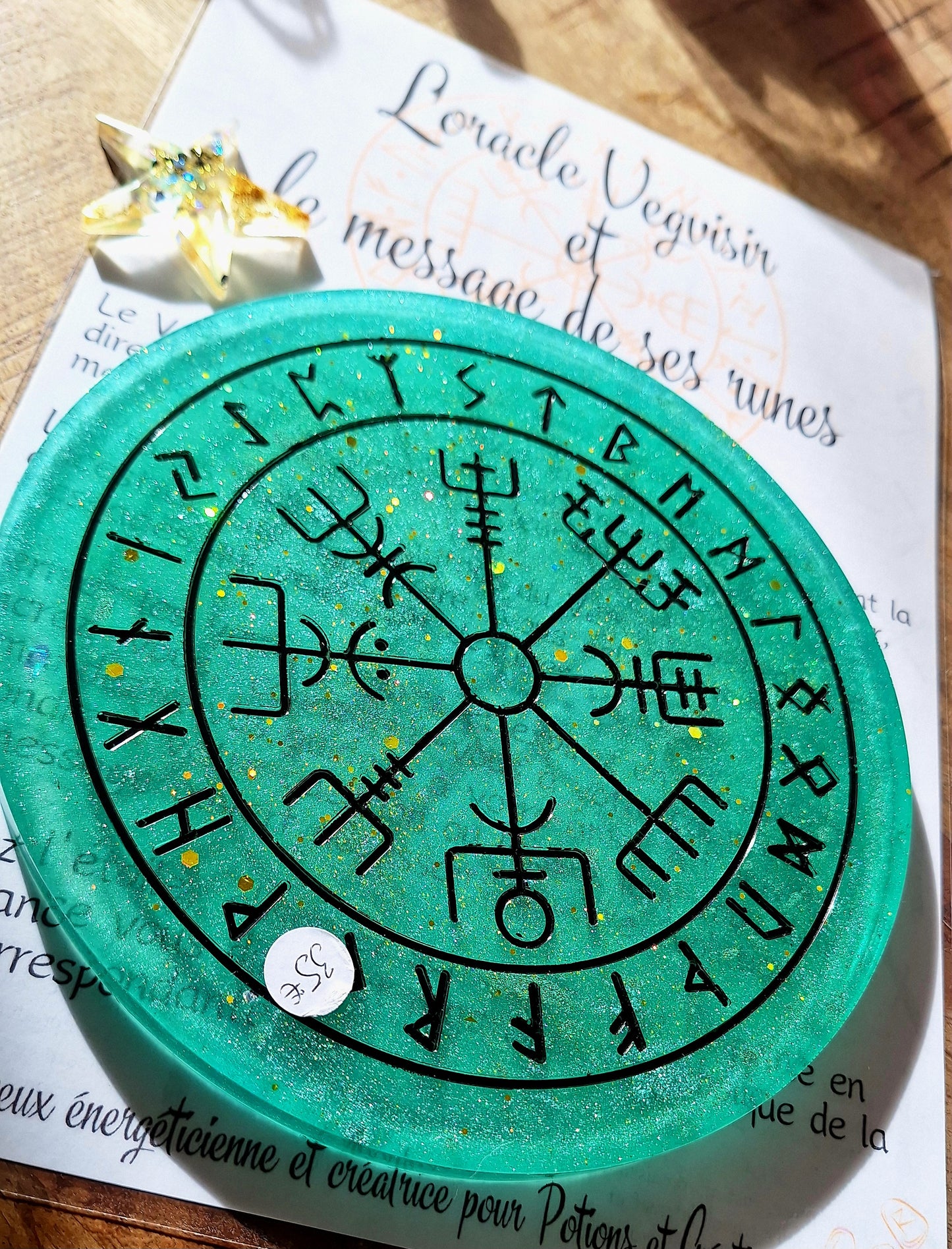 Oracle Vegvisir et message de ses runes, vert, grand format