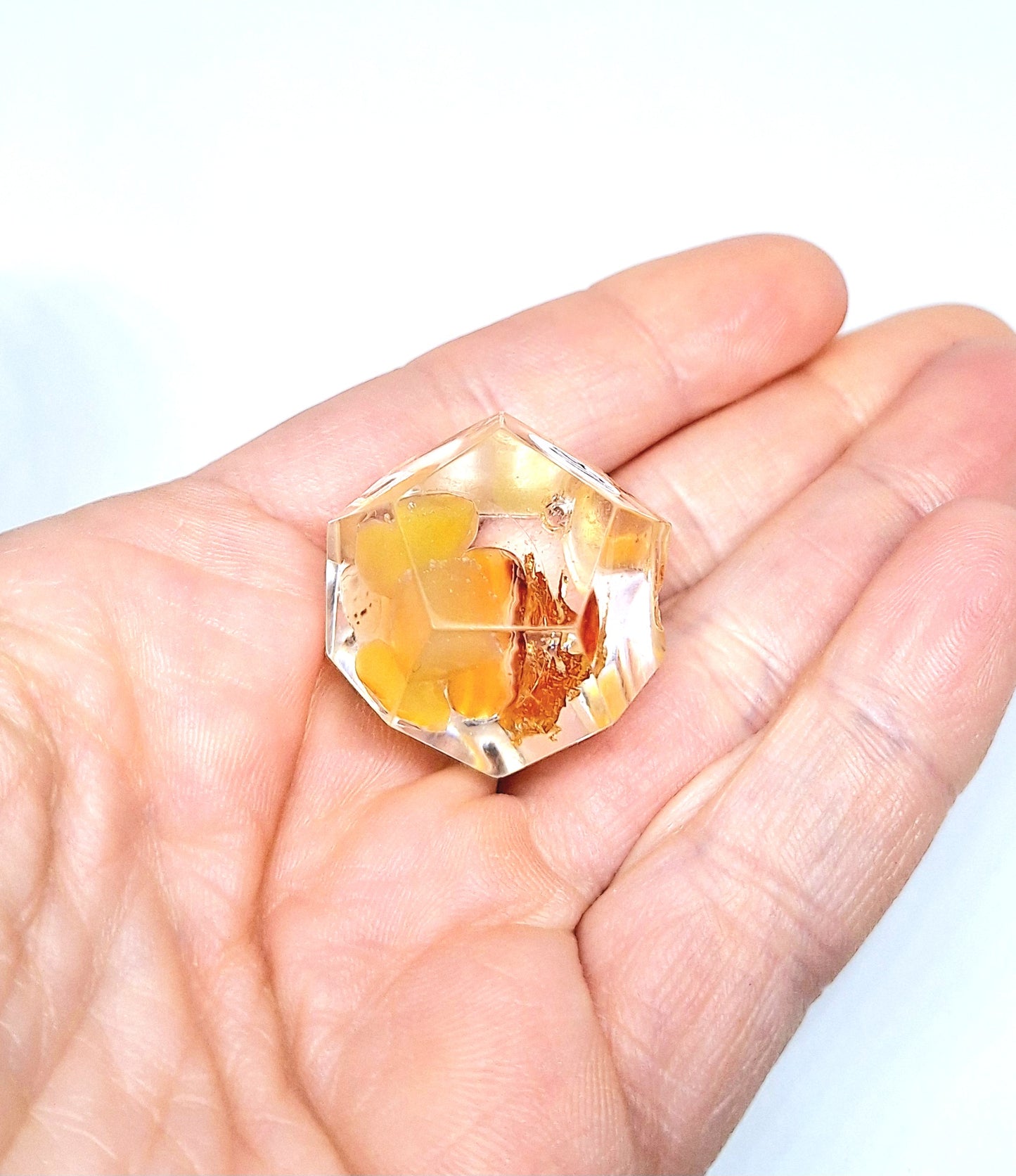 Orgonite Dodécaèdre agate jaune - or XS