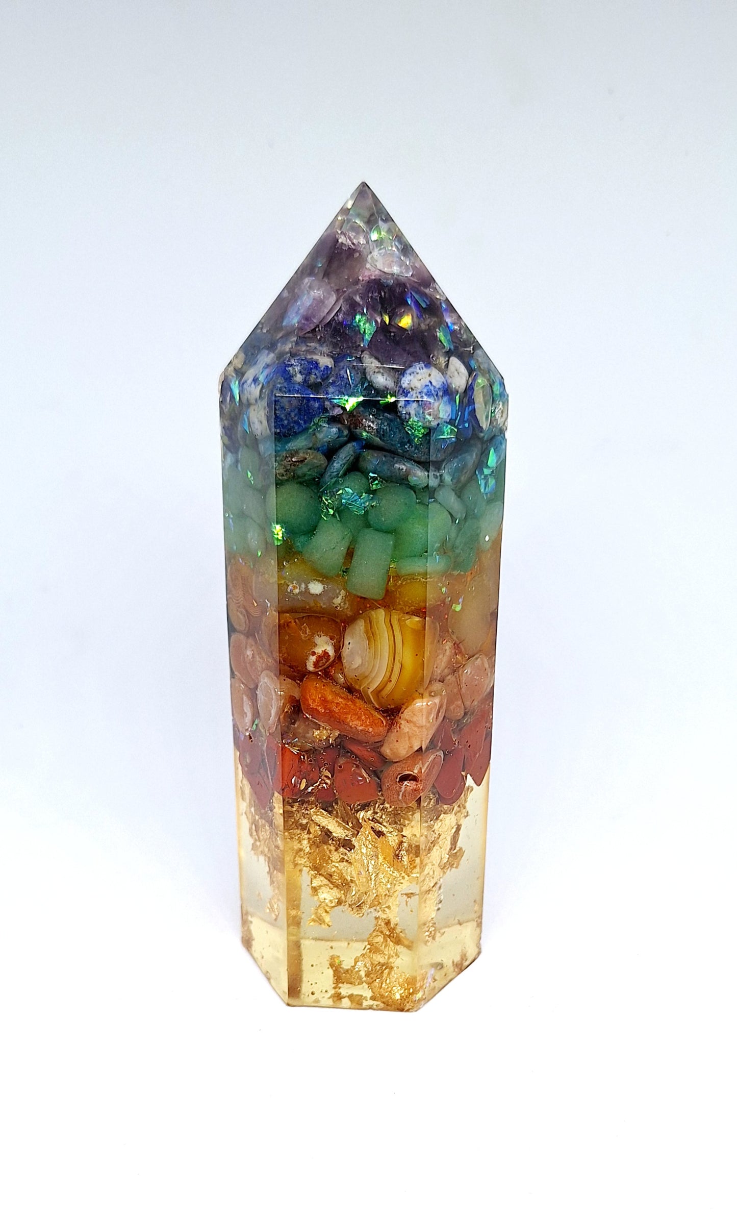 Orgonite de rééquilibrage global obélisque L, mandala, or