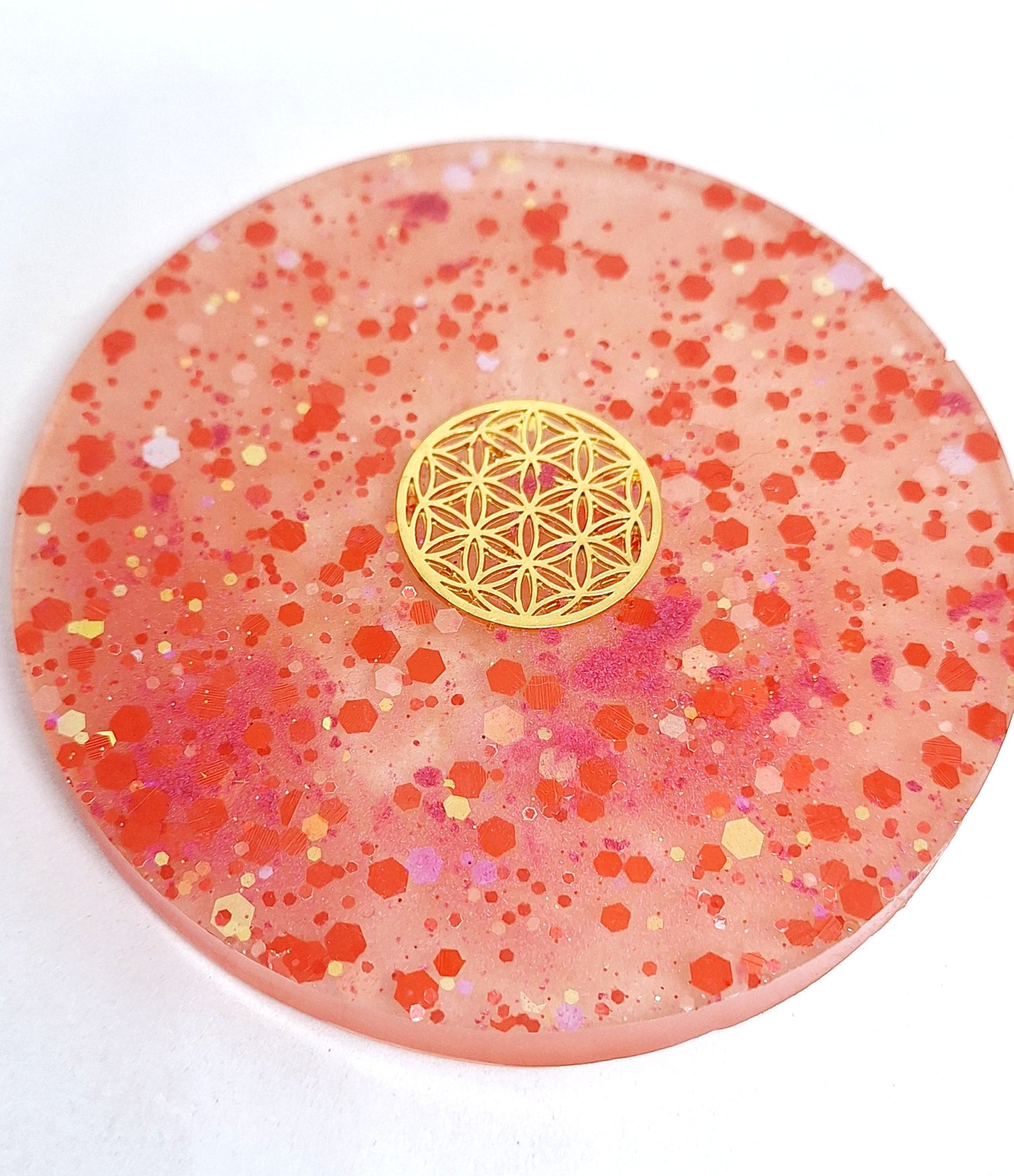 Plaque de rechargement ronde - Fleur de vie - Rouge et doré