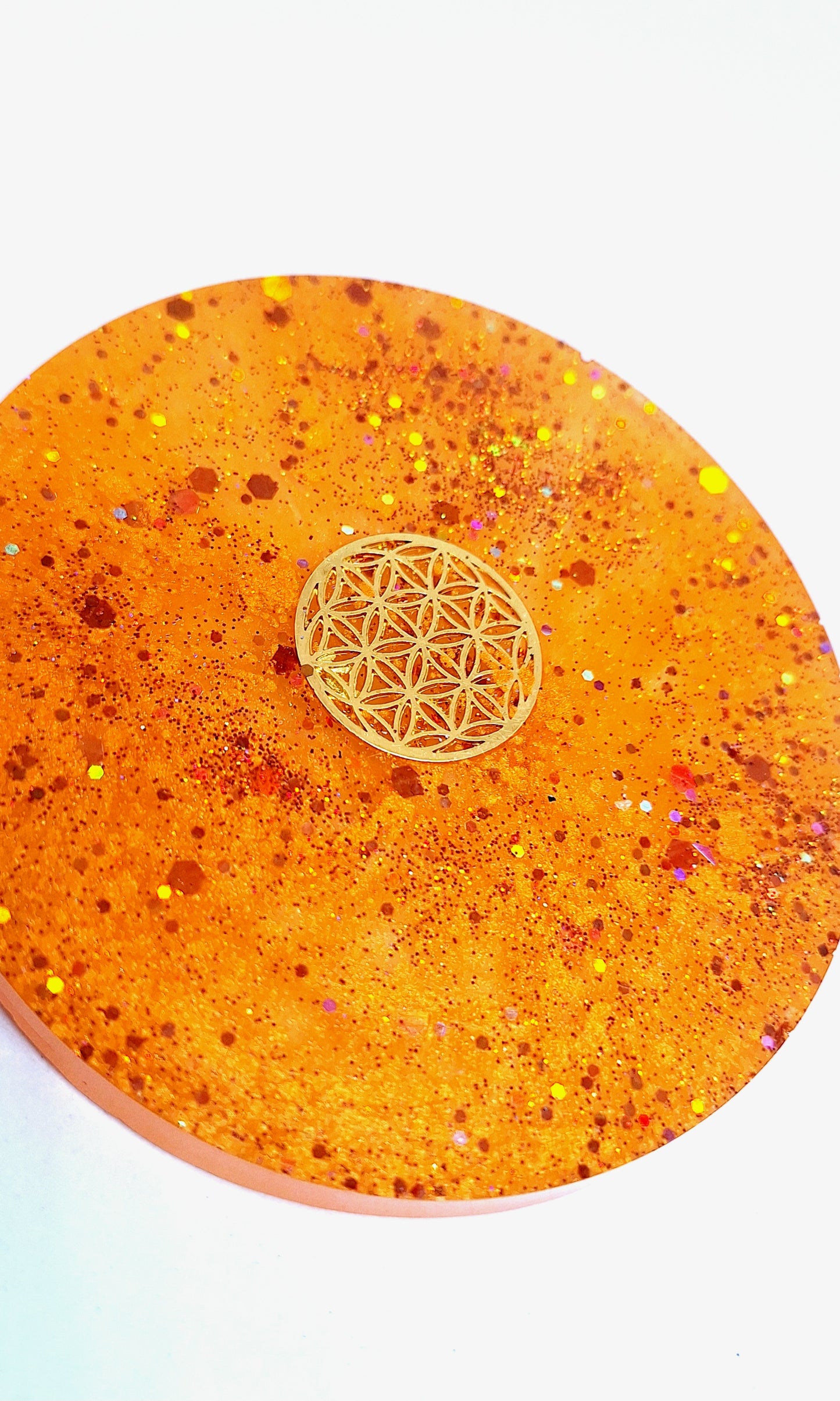 Plaque de rechargement ronde - Fleur de vie - Orange doré