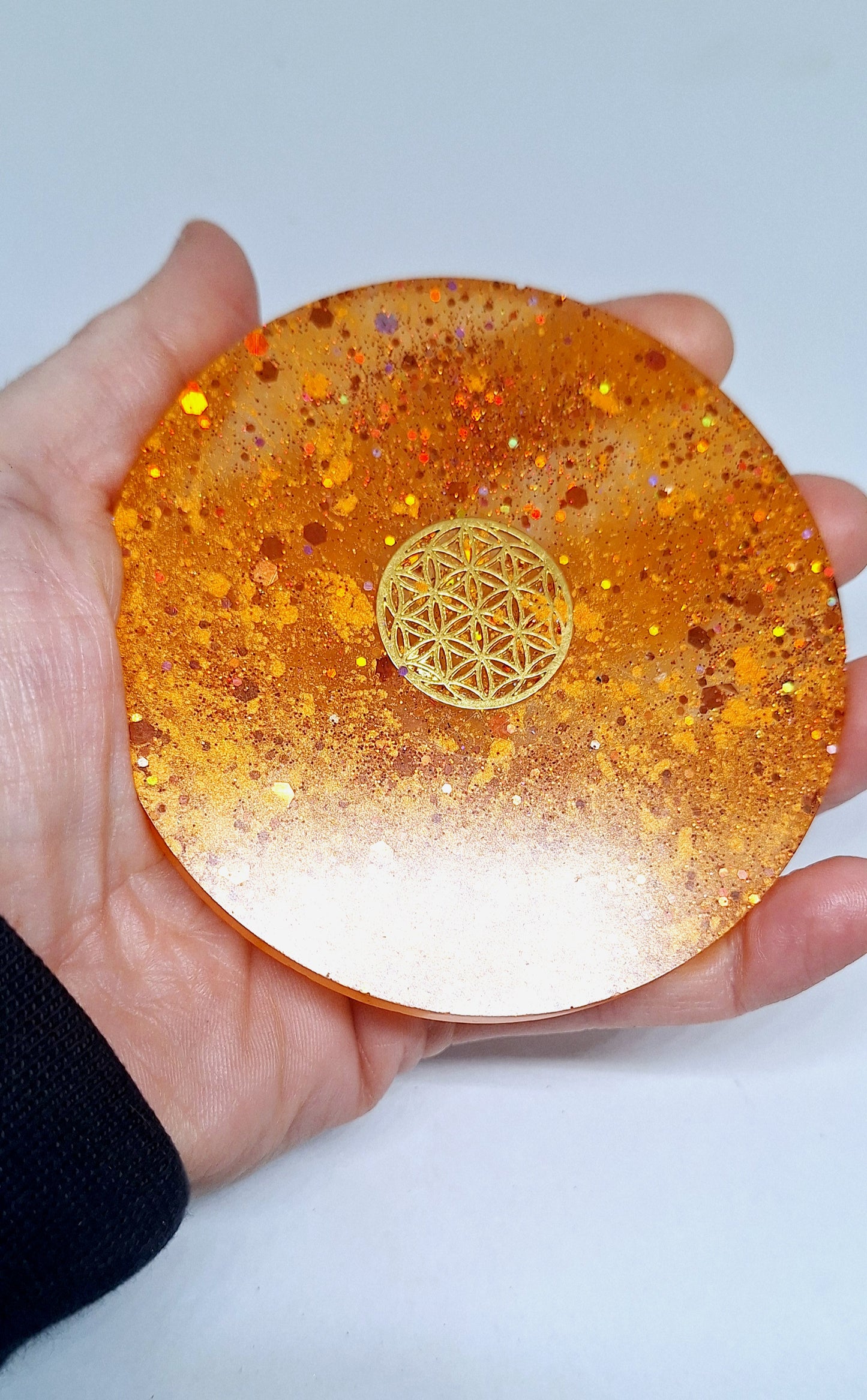 Plaque de rechargement ronde - Fleur de vie - Orange doré