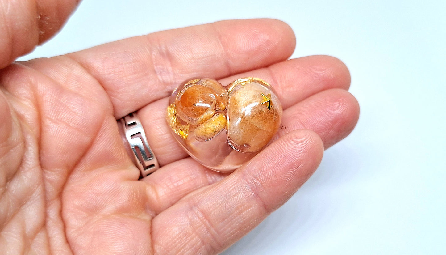Orgonite Cœur S - Aventurine orange, or, soleil ou étoile 🧡