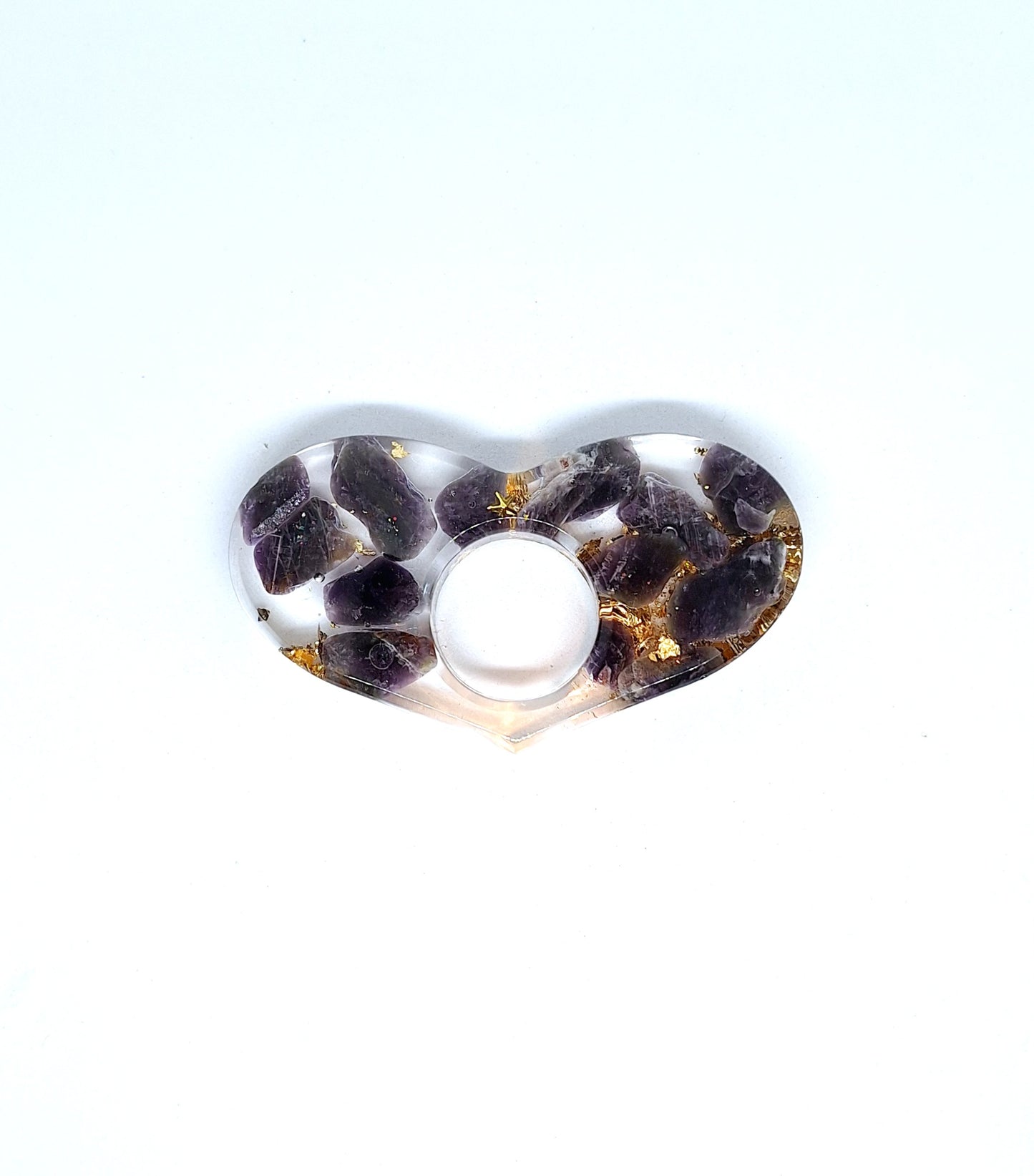 Bague de lecture orgonite Cœur - Améthyste, soleil ou étoile, or