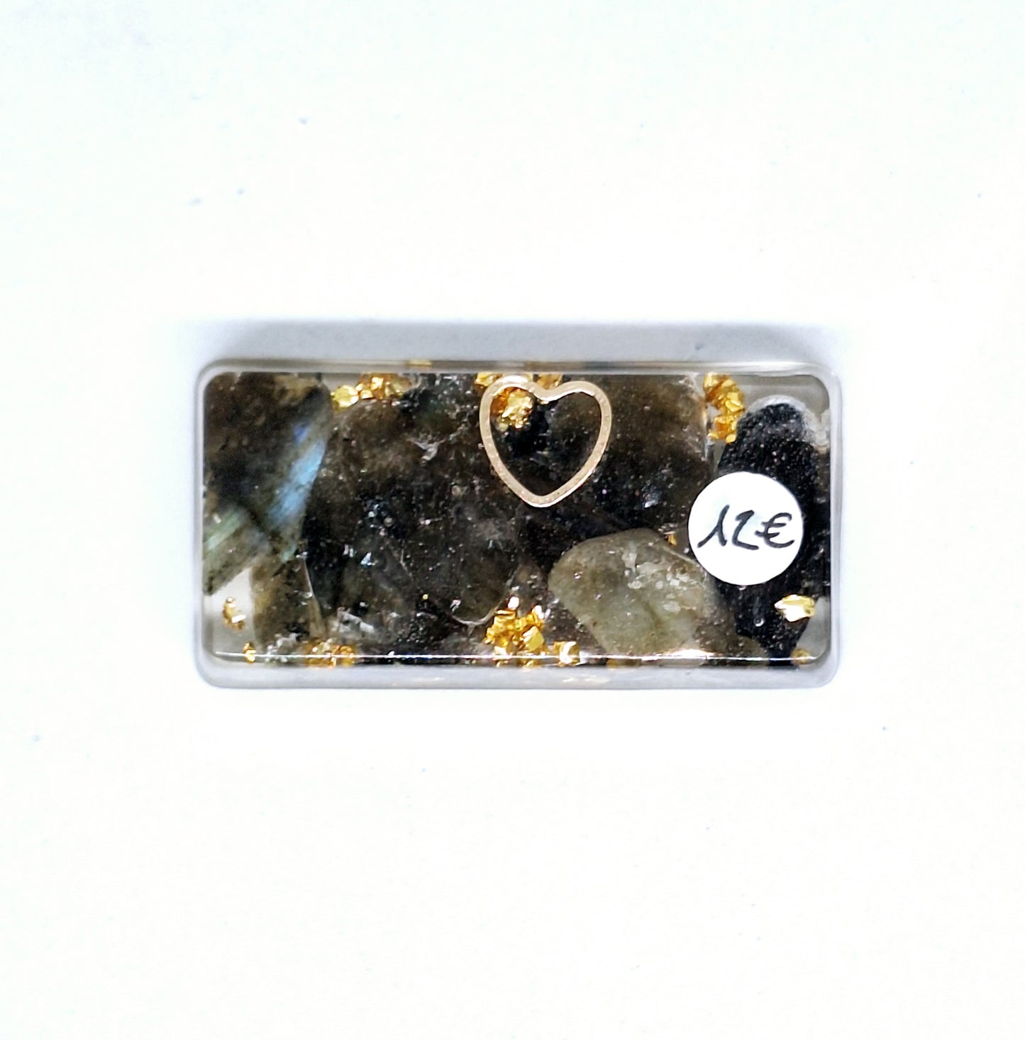 Orgonite lingot - Labradorite, cœur, acier doré