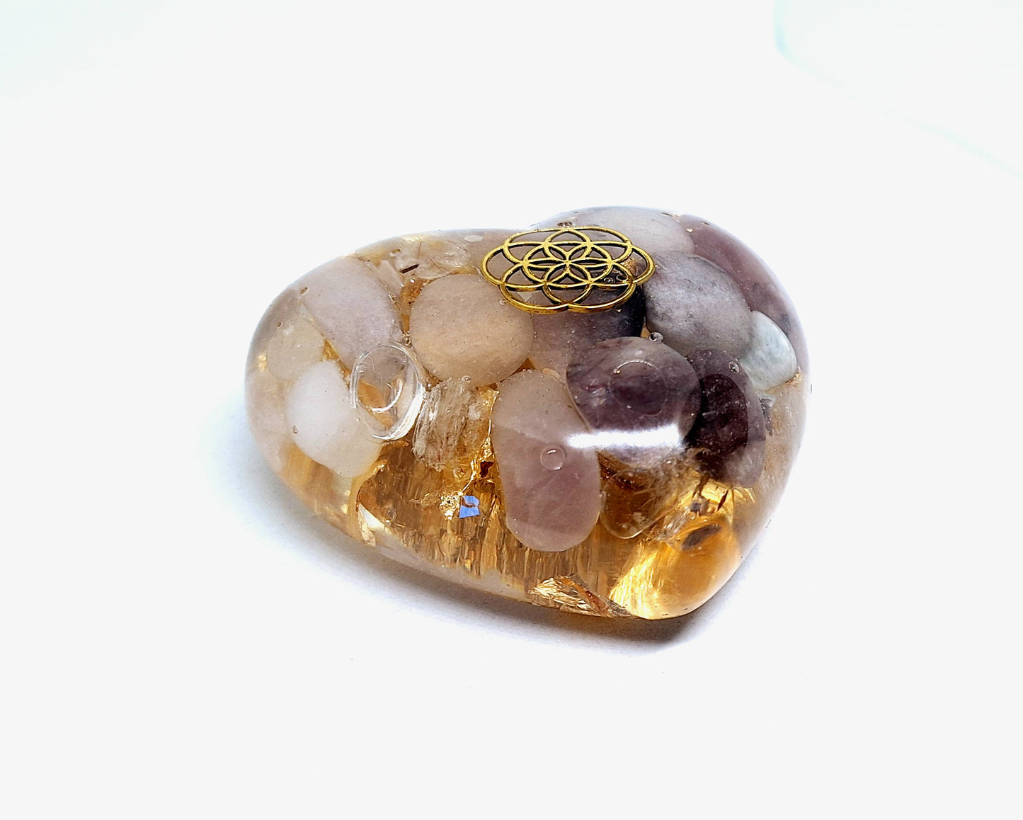 Orgonite CĆur XL - Jade jinsi, or, graine de vie đ€đ€