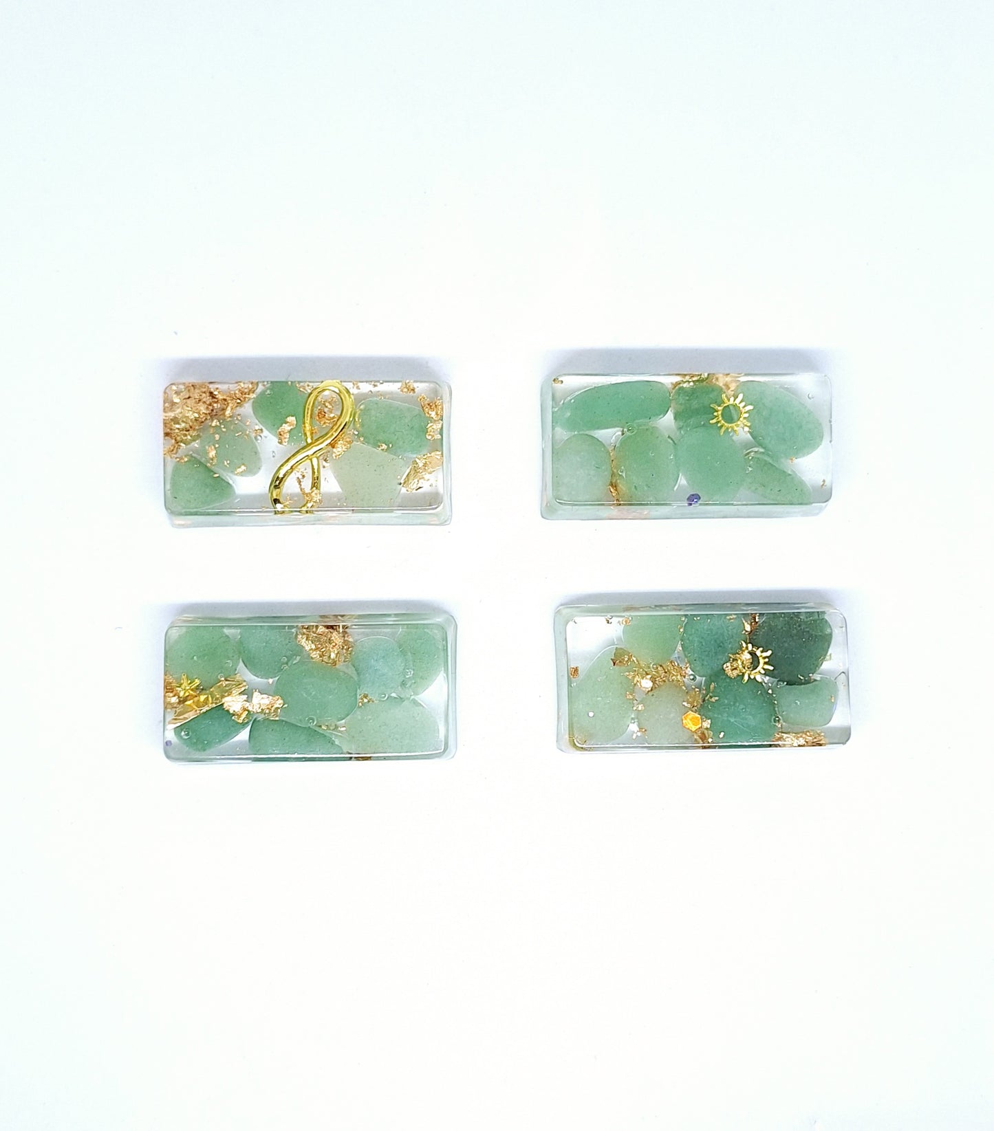 Orgonite lingot - Aventurine verte, soleil, infini ou étoile, or