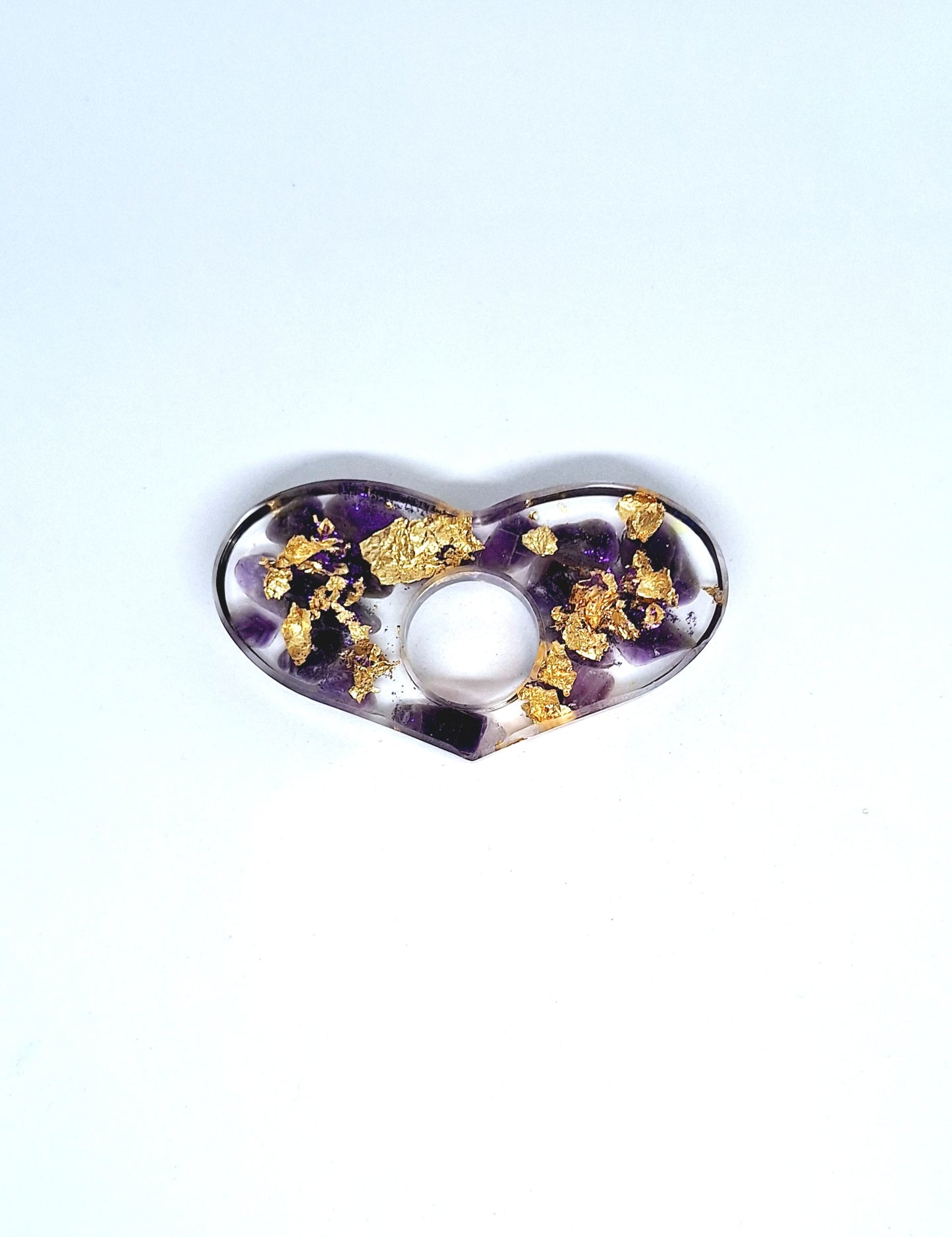 Bague de lecture orgonite Cœur - Améthyste, soleil ou étoile, or