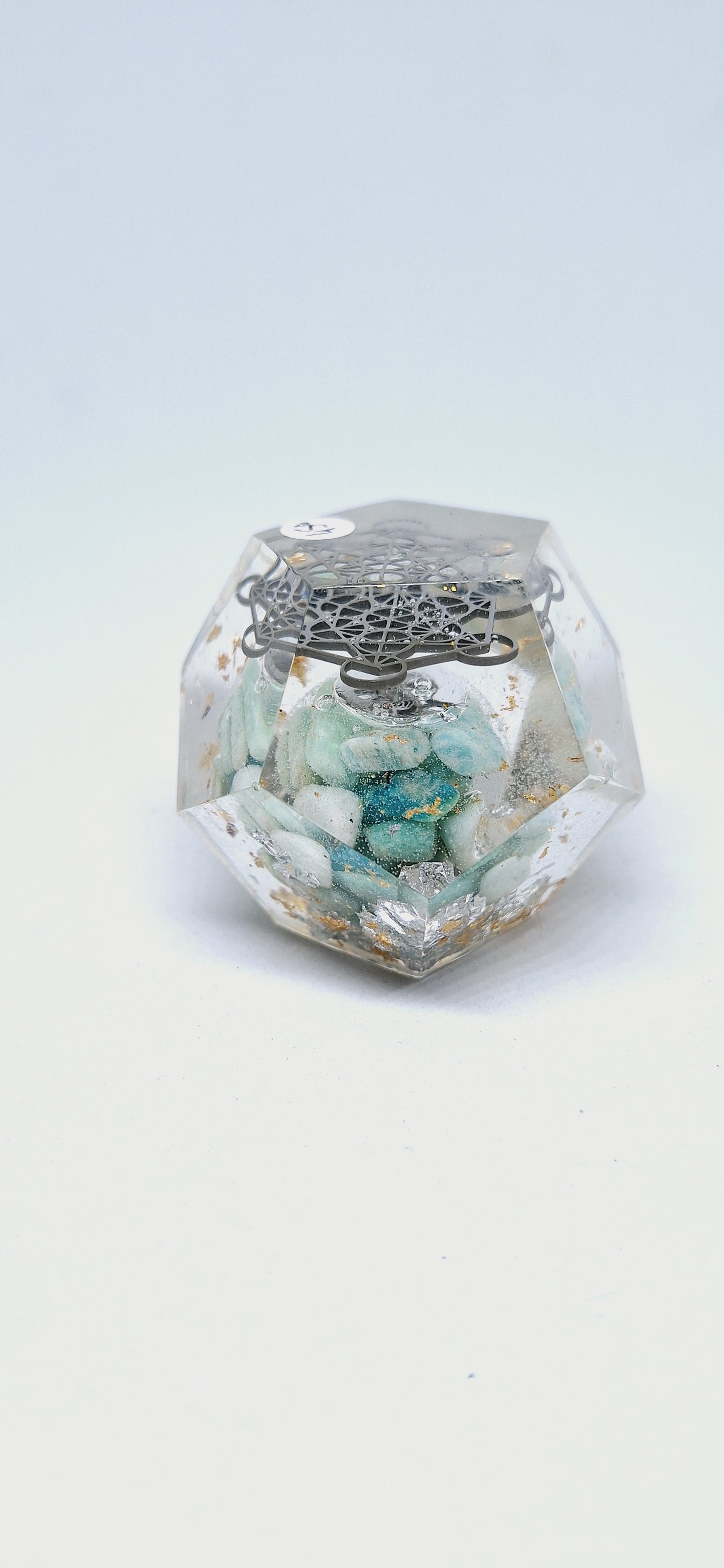 Orgonite Dodécaèdre Amazonite, Métatron, or et aluminium M