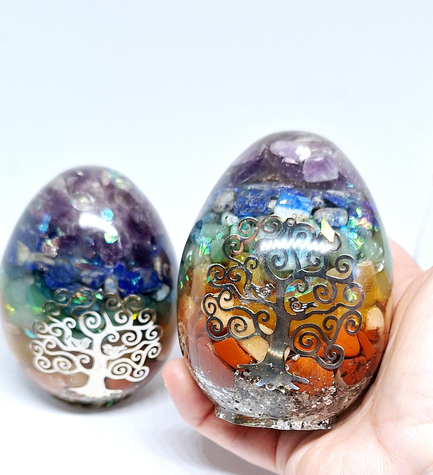 Œuf XL - Orgonite de rééquilibrage global et d'harmonisation des chakras, arbre de vie, aluminium