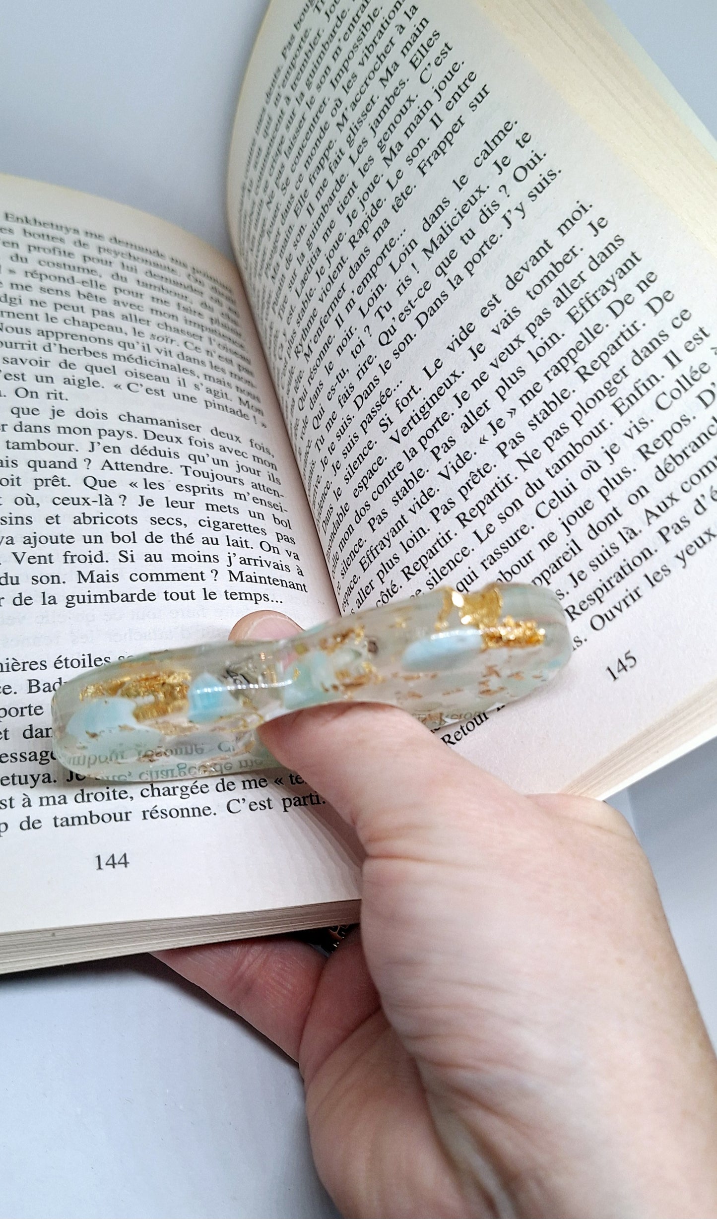 Bague de lecture orgonite Cœur - Amazonite, soleil ou lune, or