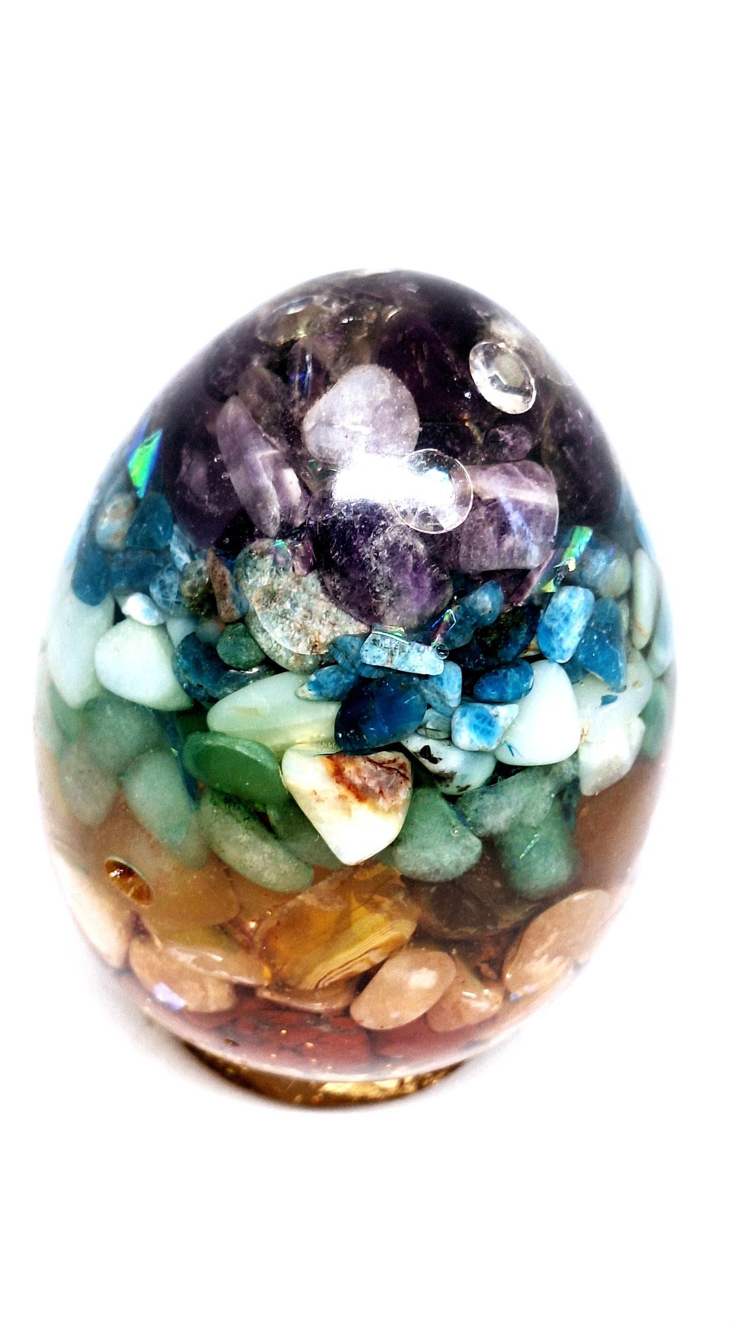 Œuf XL - Orgonite de rééquilibrage global et d'harmonisation des chakras, mandala, or