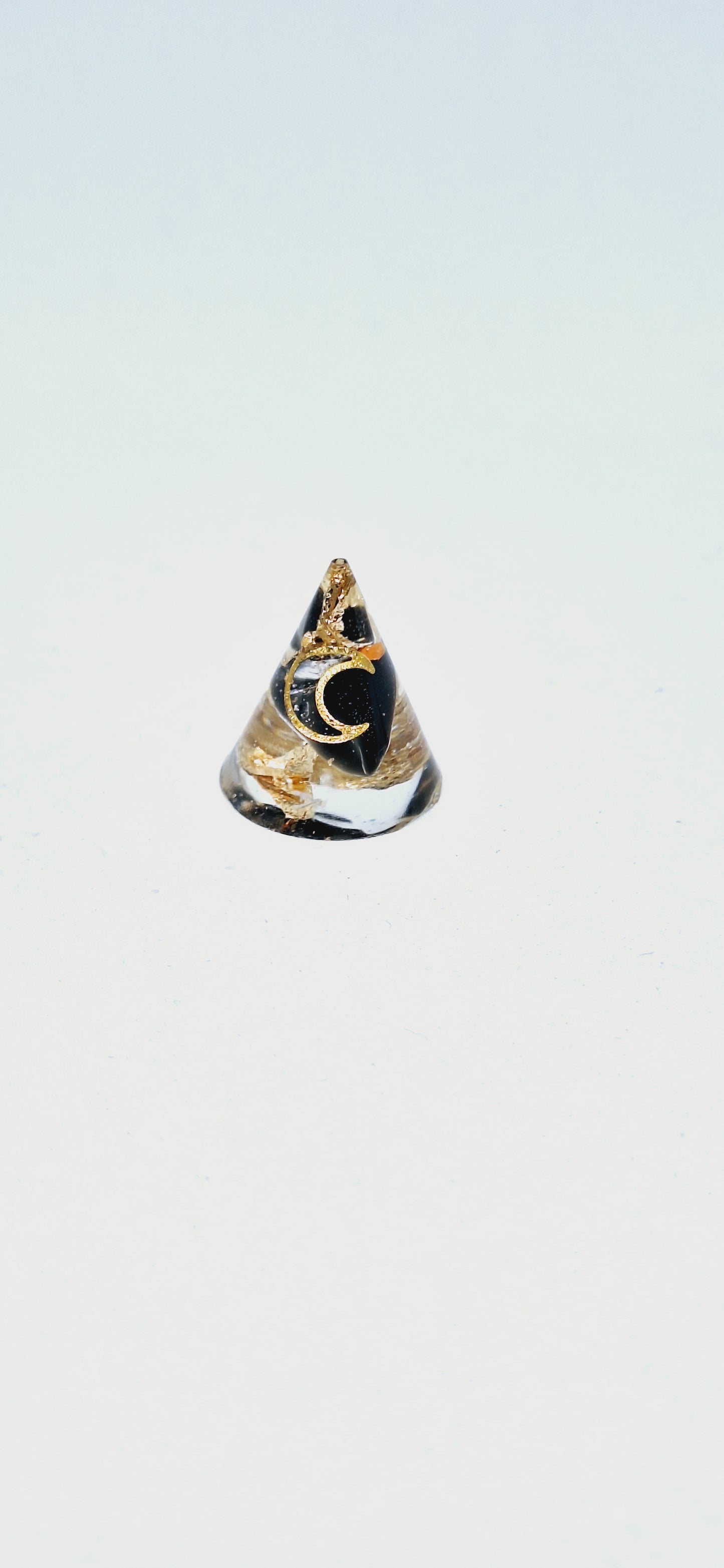 Orgonite cône XS - Obsidienne, lune ou étoile, or