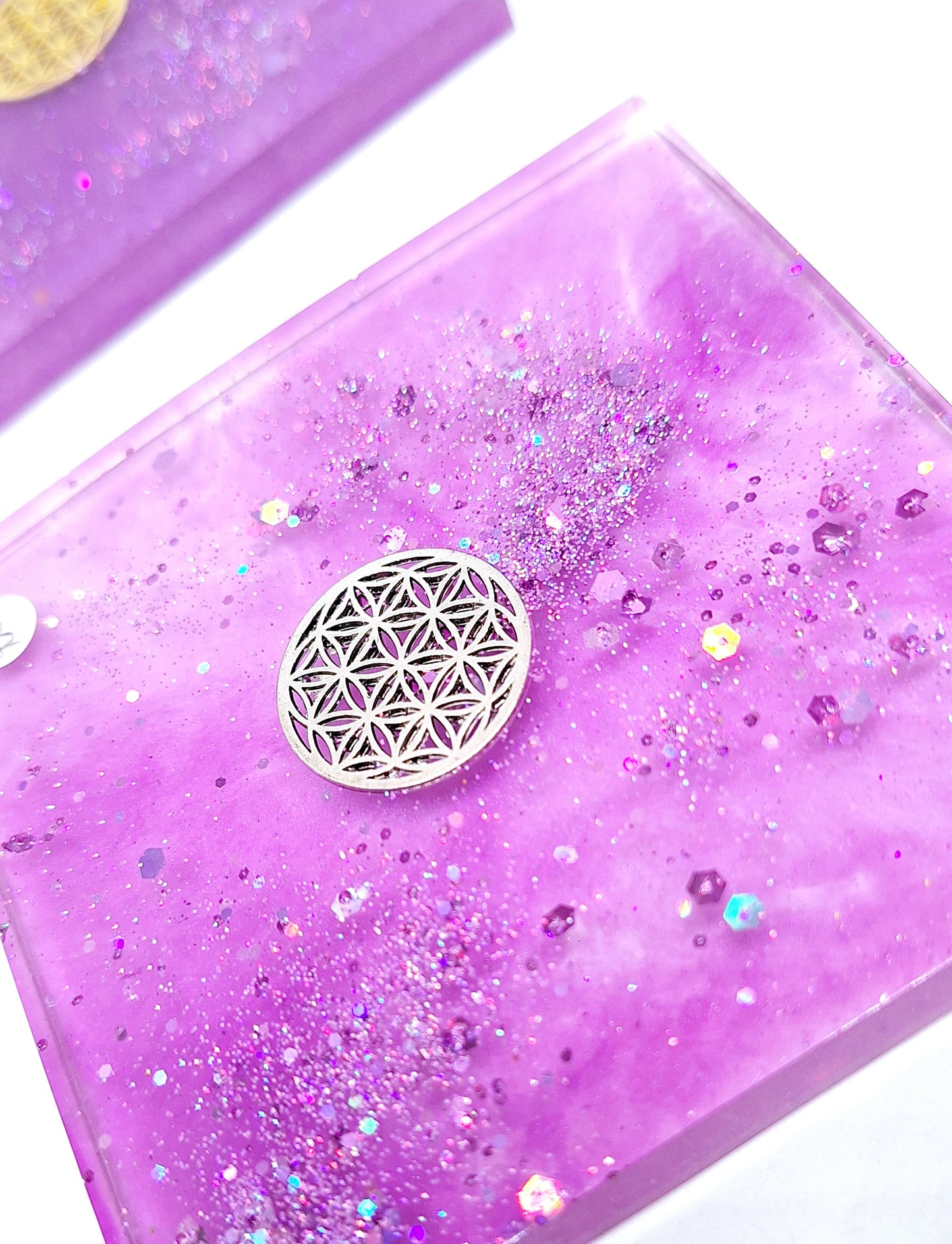 Plaque de rechargement carrée - Fleur de vie - Violet doré ou argenté