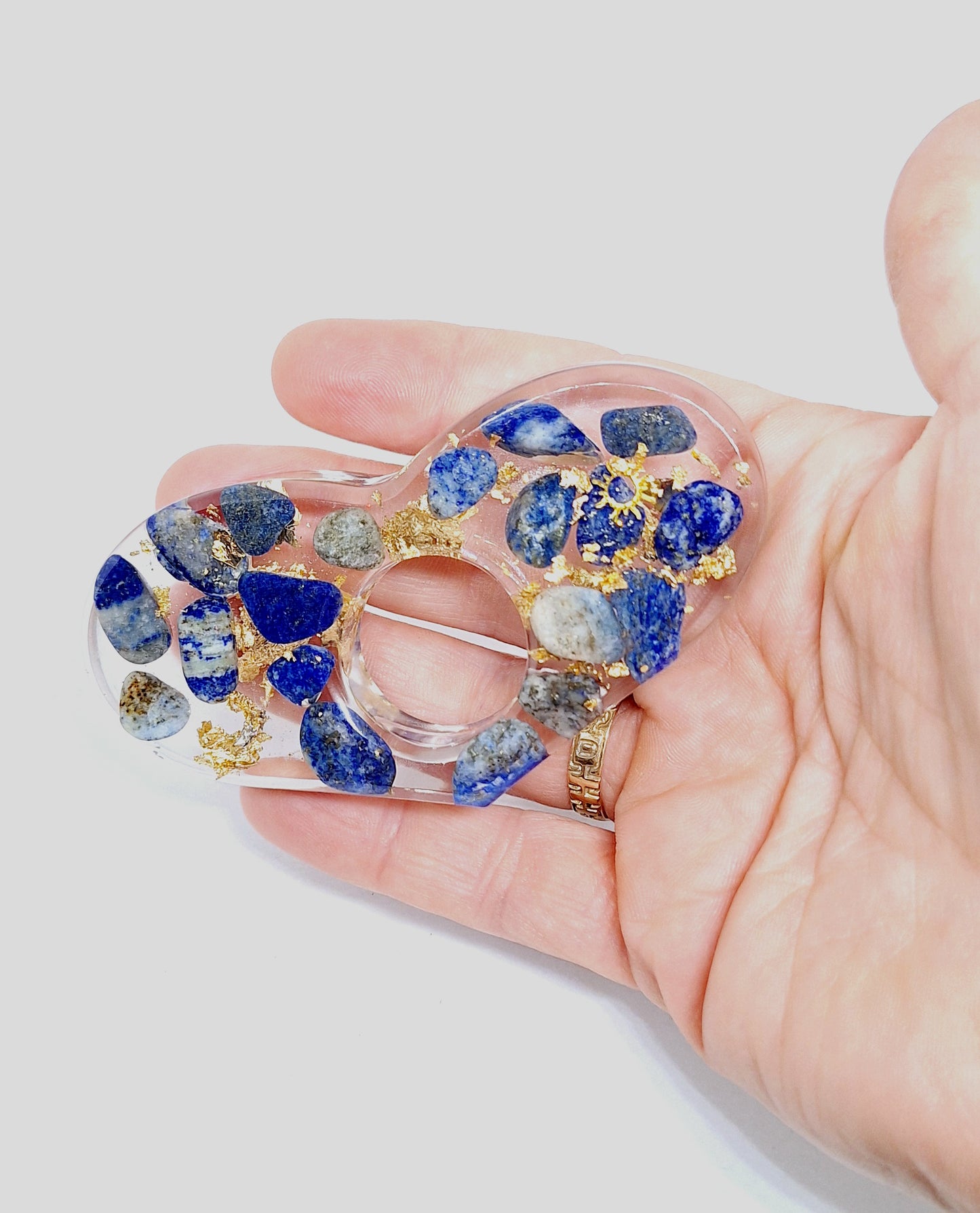 Bague de lecture orgonite Cœur - Lapis-lazuli, soleil, or
