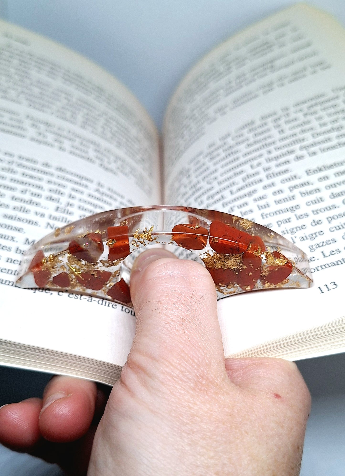 Bague de lecture orgonite - Jaspe rouge, étoile de Bethlehem, or
