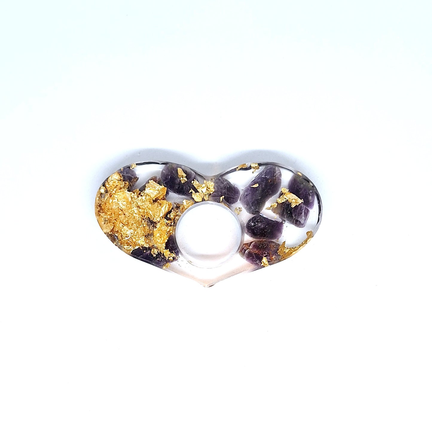 Bague de lecture orgonite Cœur - Améthyste, soleil ou étoile, or