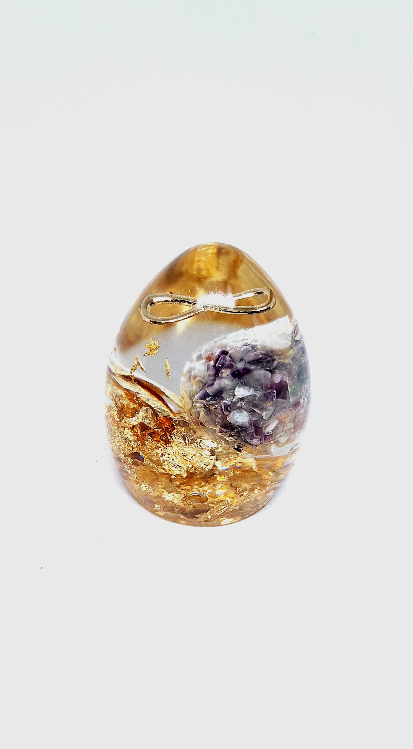 Orgonite Œuf L - Fluorite, infini, or