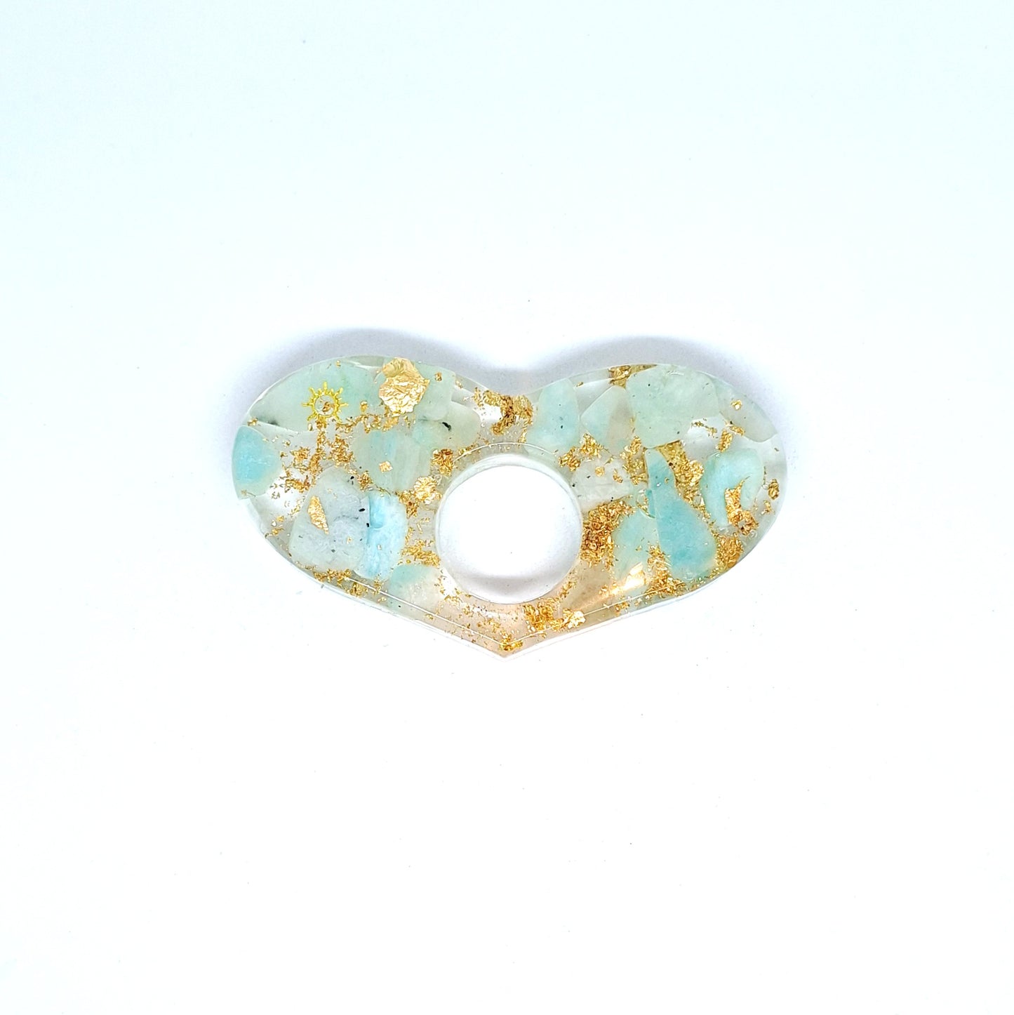 Bague de lecture orgonite Cœur - Amazonite, soleil ou lune, or