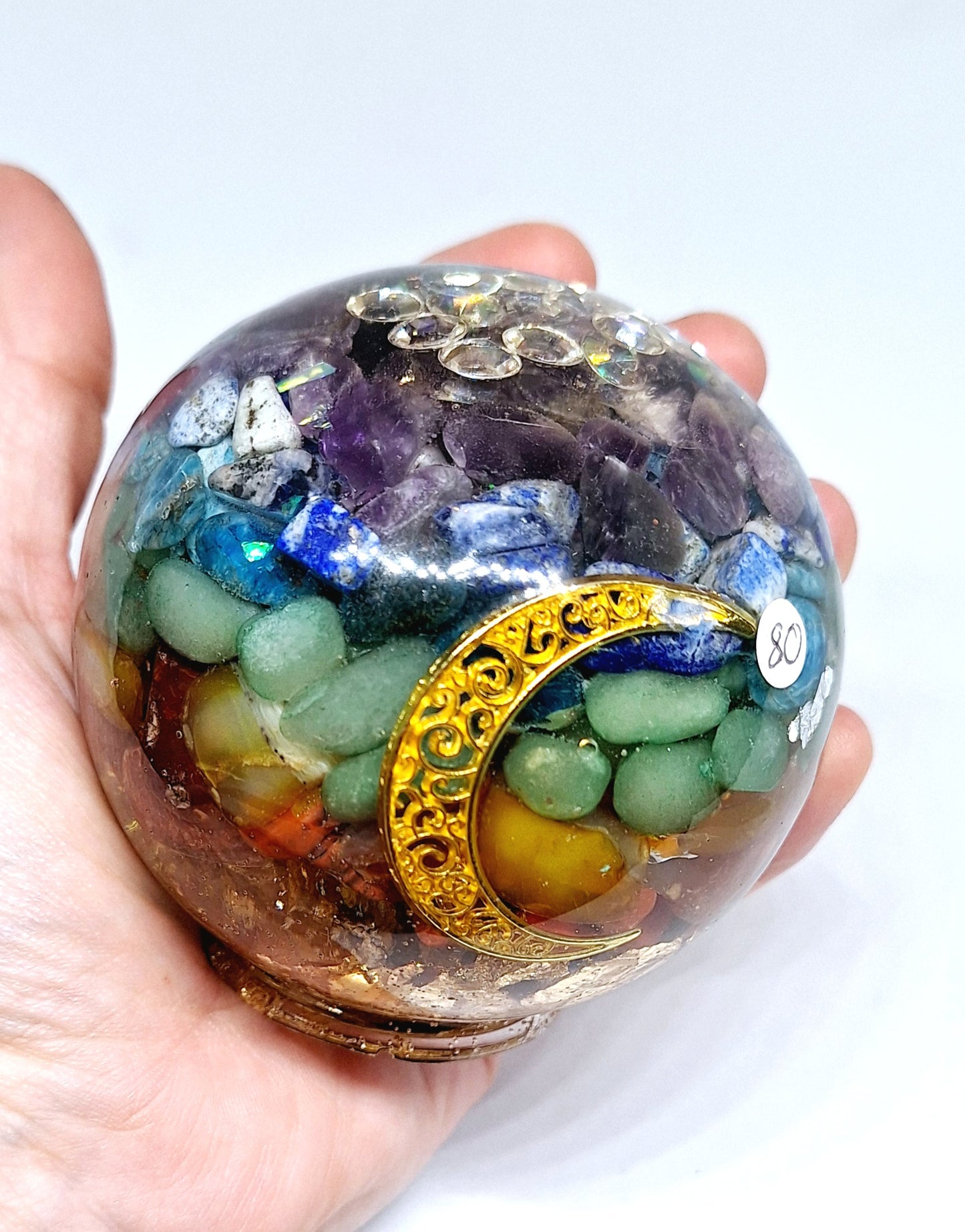 Orgonite Sphère de rééquilibrage global et d'harmonisation des chakras XL - Lune, or