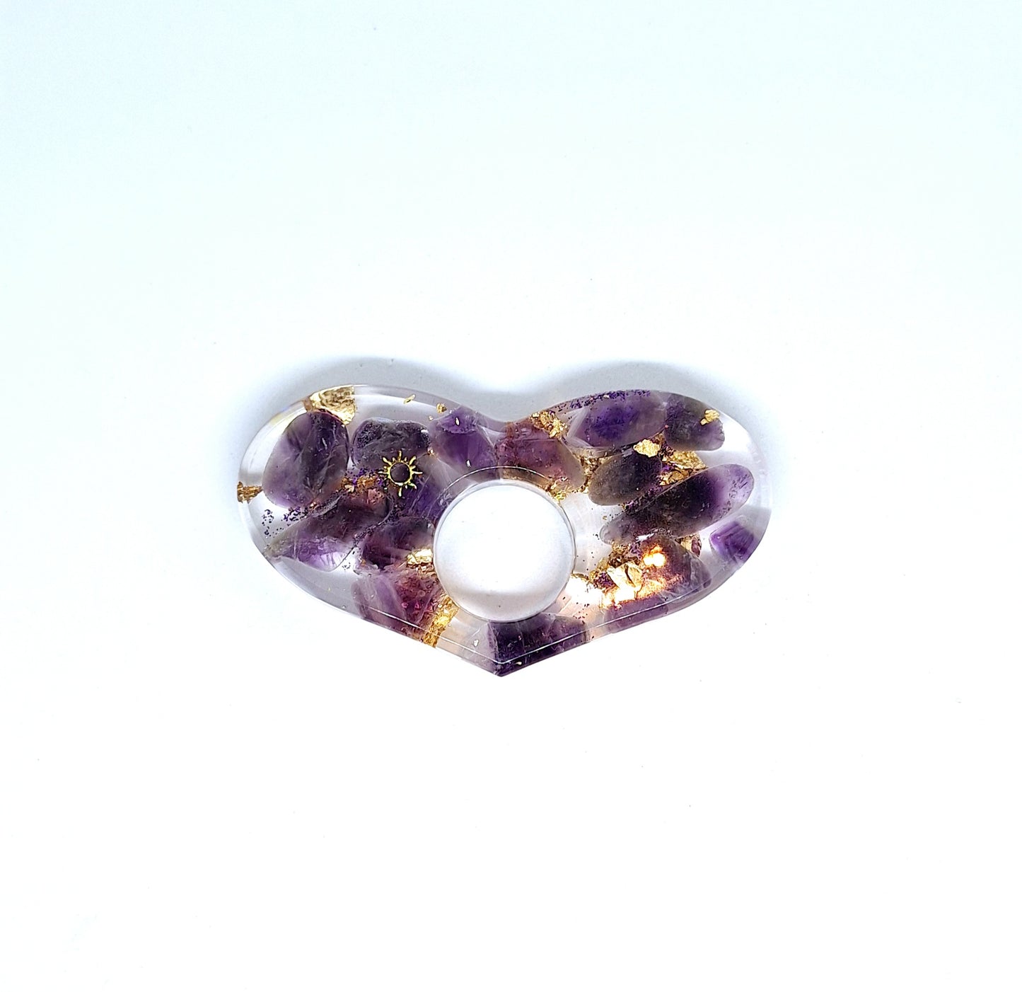 Bague de lecture orgonite Cœur - Améthyste, soleil ou étoile, or