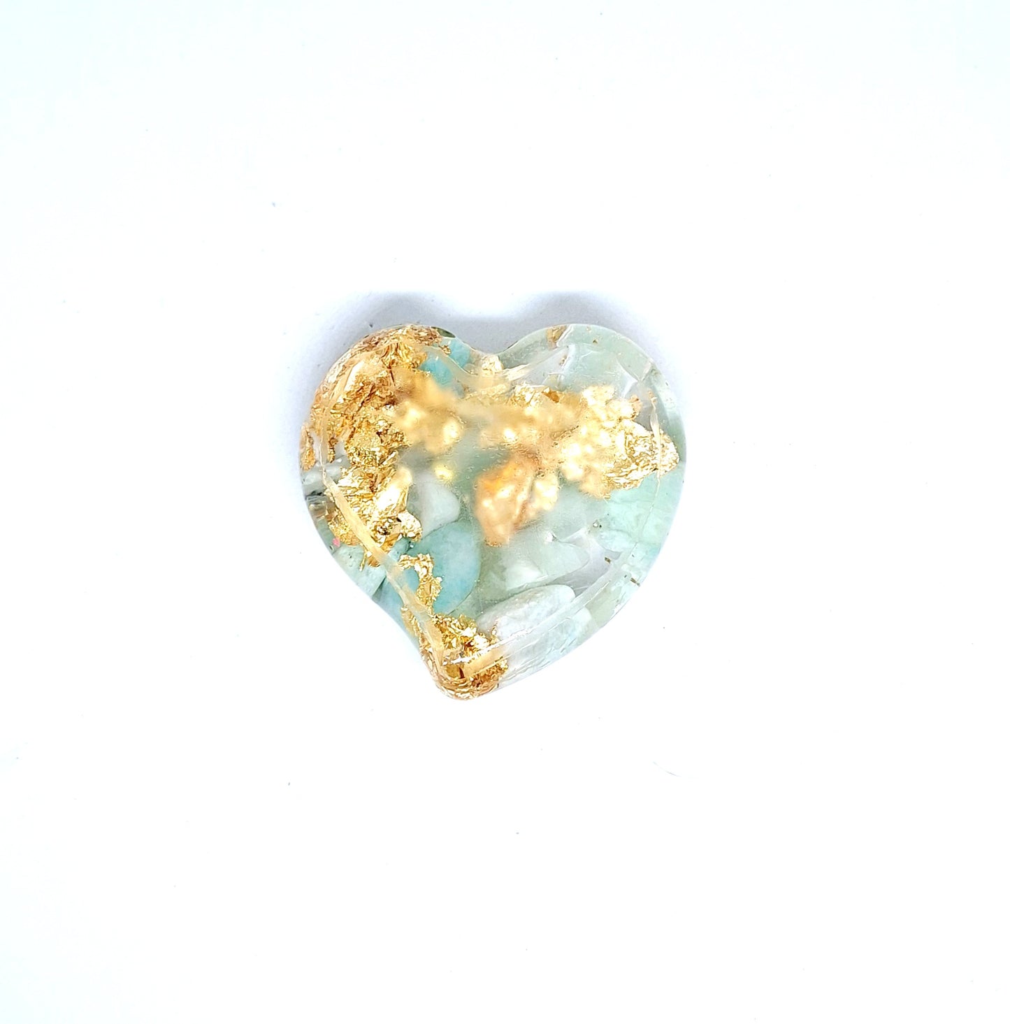 Orgonite Cœur M - Amazonite, or, infini 🩵
