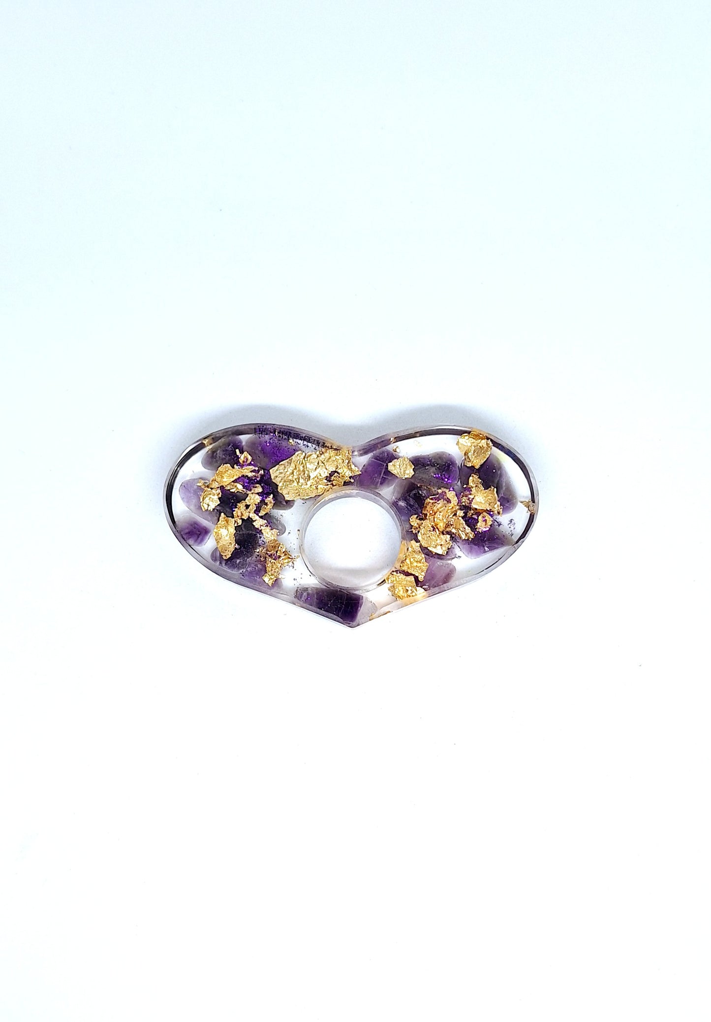 Bague de lecture orgonite Cœur - Améthyste, soleil ou étoile, or