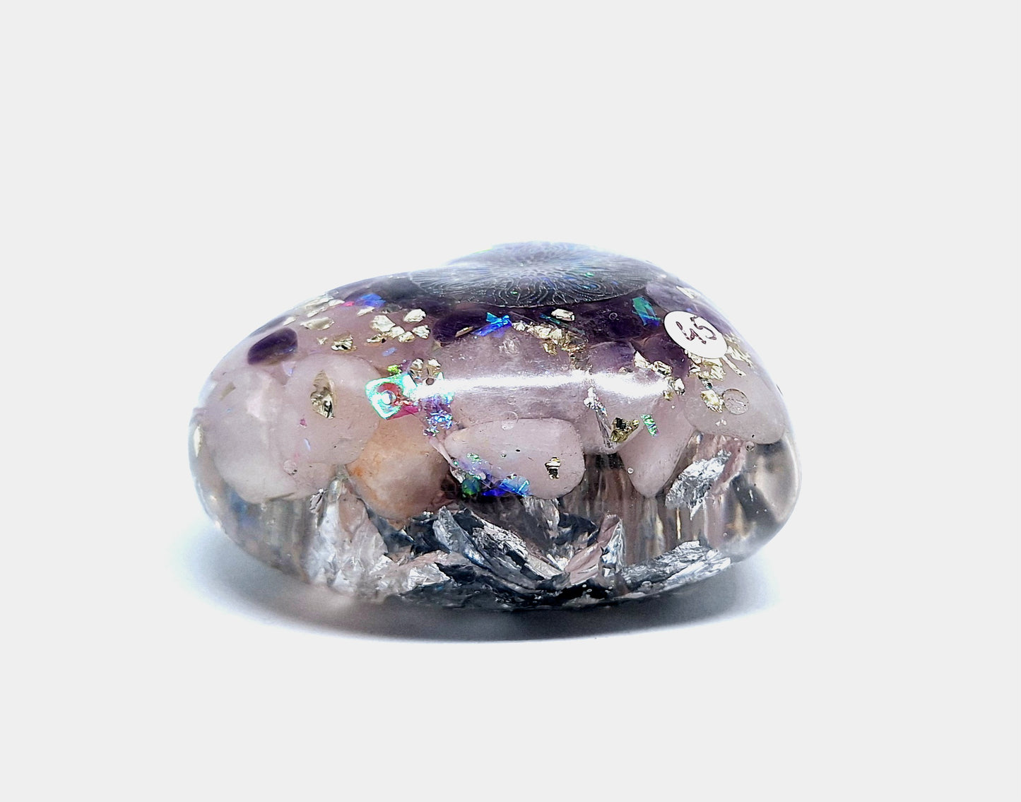 Orgonite Cœur XL - Améthyste et quartz rose, aluminium, mandala 💜🩷