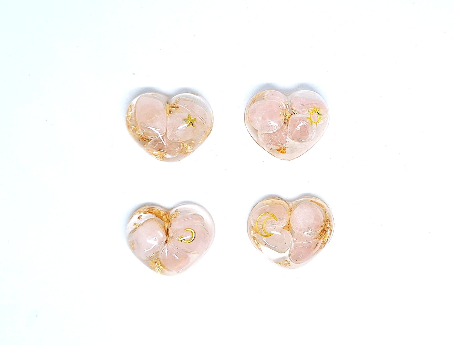 Orgonite Cœur S - Quartz rose, or, soleil, étoile ou lune 🩷