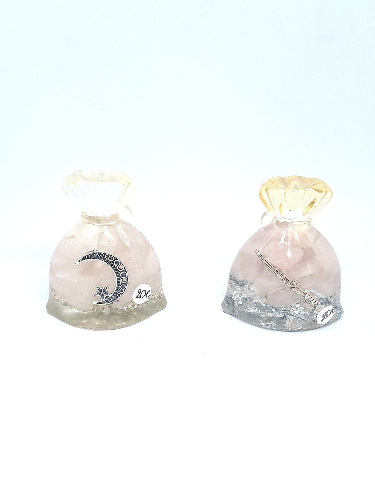 Orgonite Sachet - Quartz rose, plume ou lune étoilée, aluminium