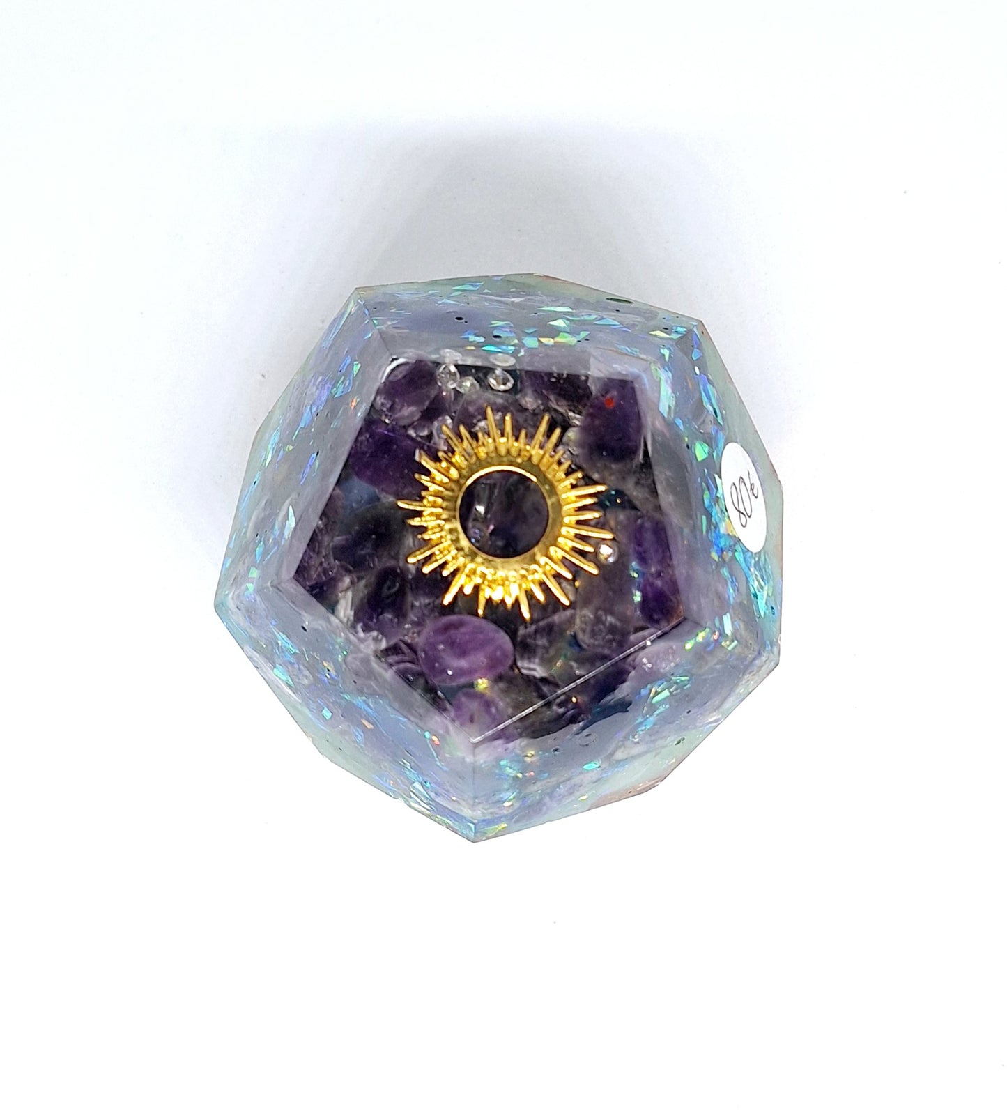 Orgonite Dodécagone de rééquilibrage global et d'harmonisation des chakras XL - Soleil et aluminium doré