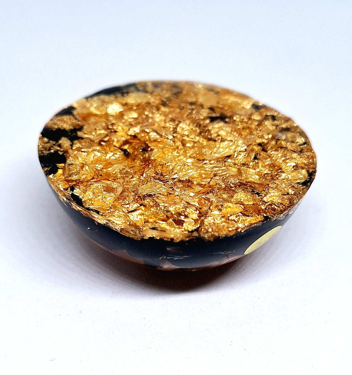Orgonite dôme - Aventurine orange et obsidienne, or