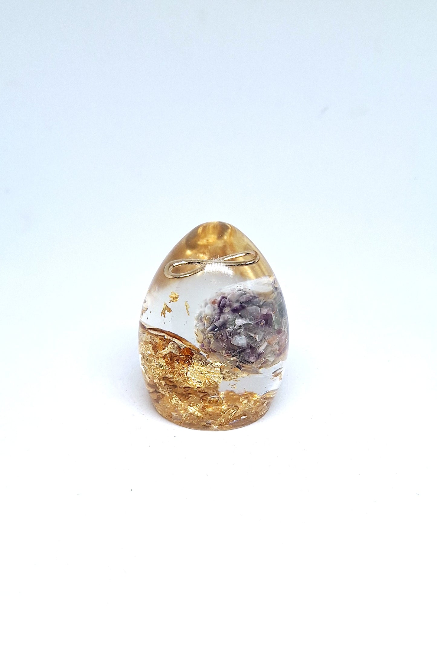 Orgonite Œuf L - Fluorite, infini, or