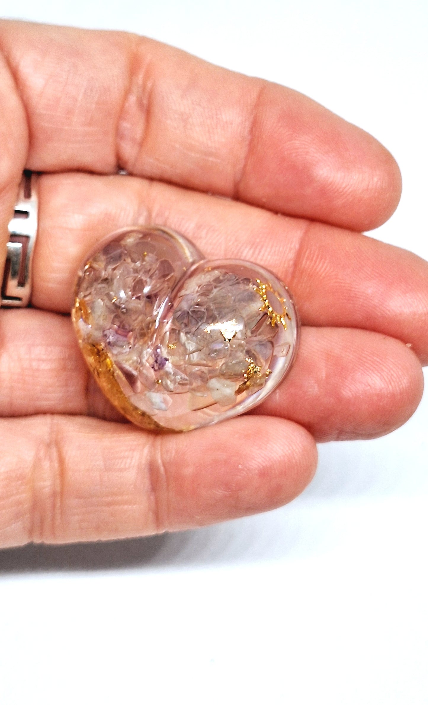 Orgonite Cœur S - Fluorite, or, lune ou soleil 💜💚