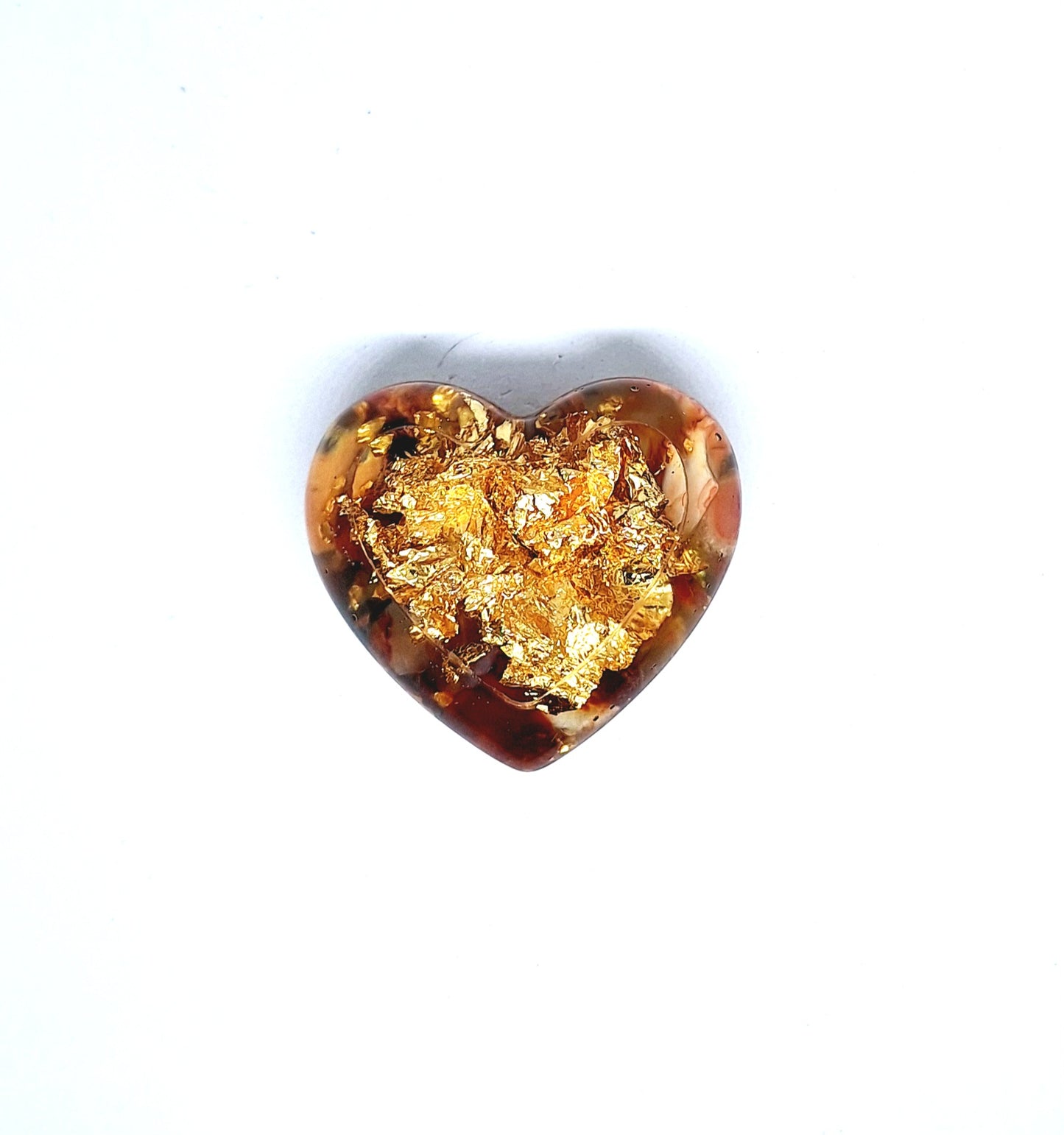 Orgonite Cœur M - Cornaline, or, plume 🧡