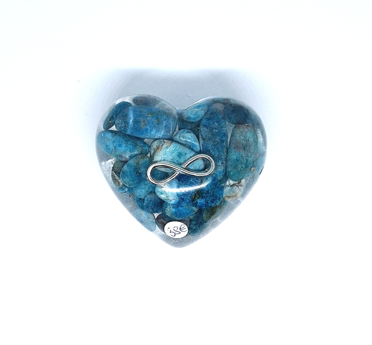 Orgonite Cœur L - Apatite, aluminium, infini 🩵