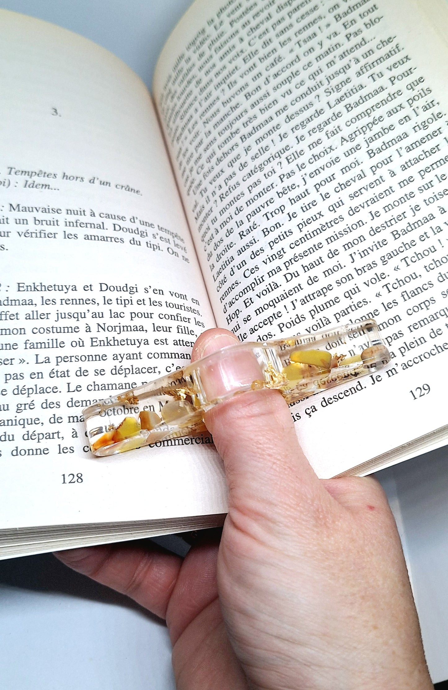 Bague de lecture orgonite - Agate jaune, étoile, or