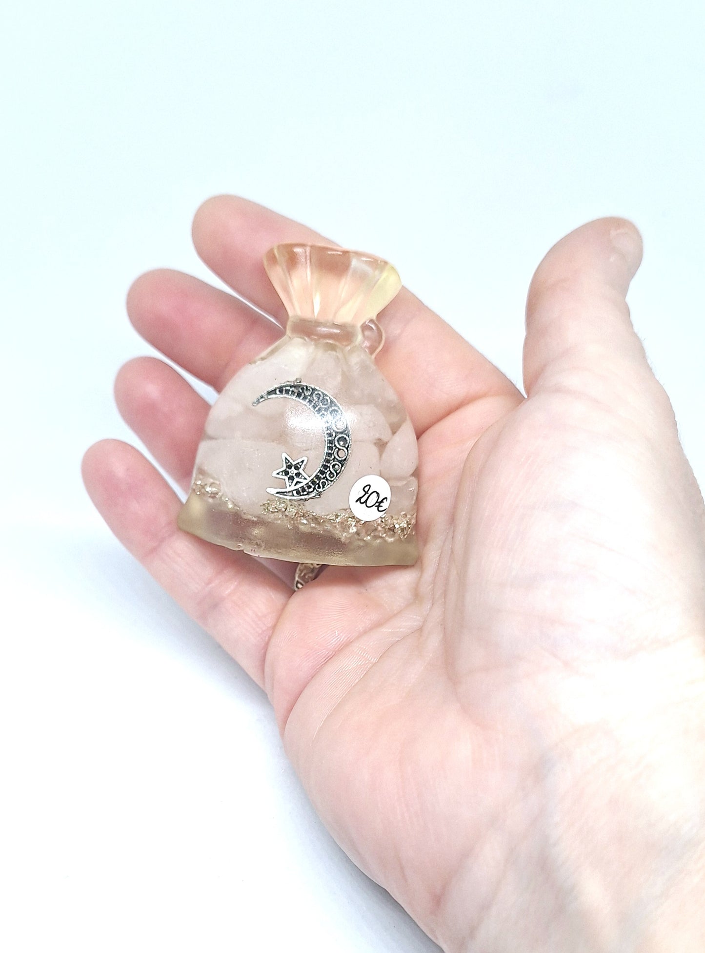 Orgonite Sachet - Quartz rose, plume ou lune étoilée, aluminium