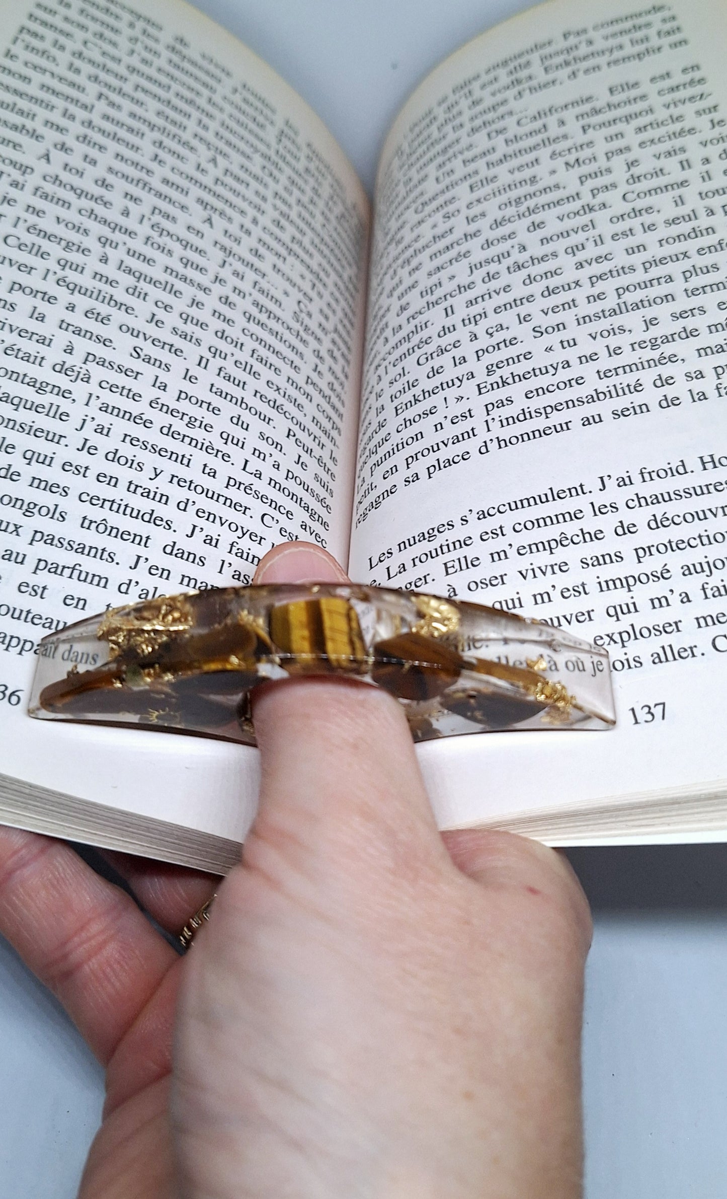 Bague de lecture orgonite - Œil de tigre, soleil, or