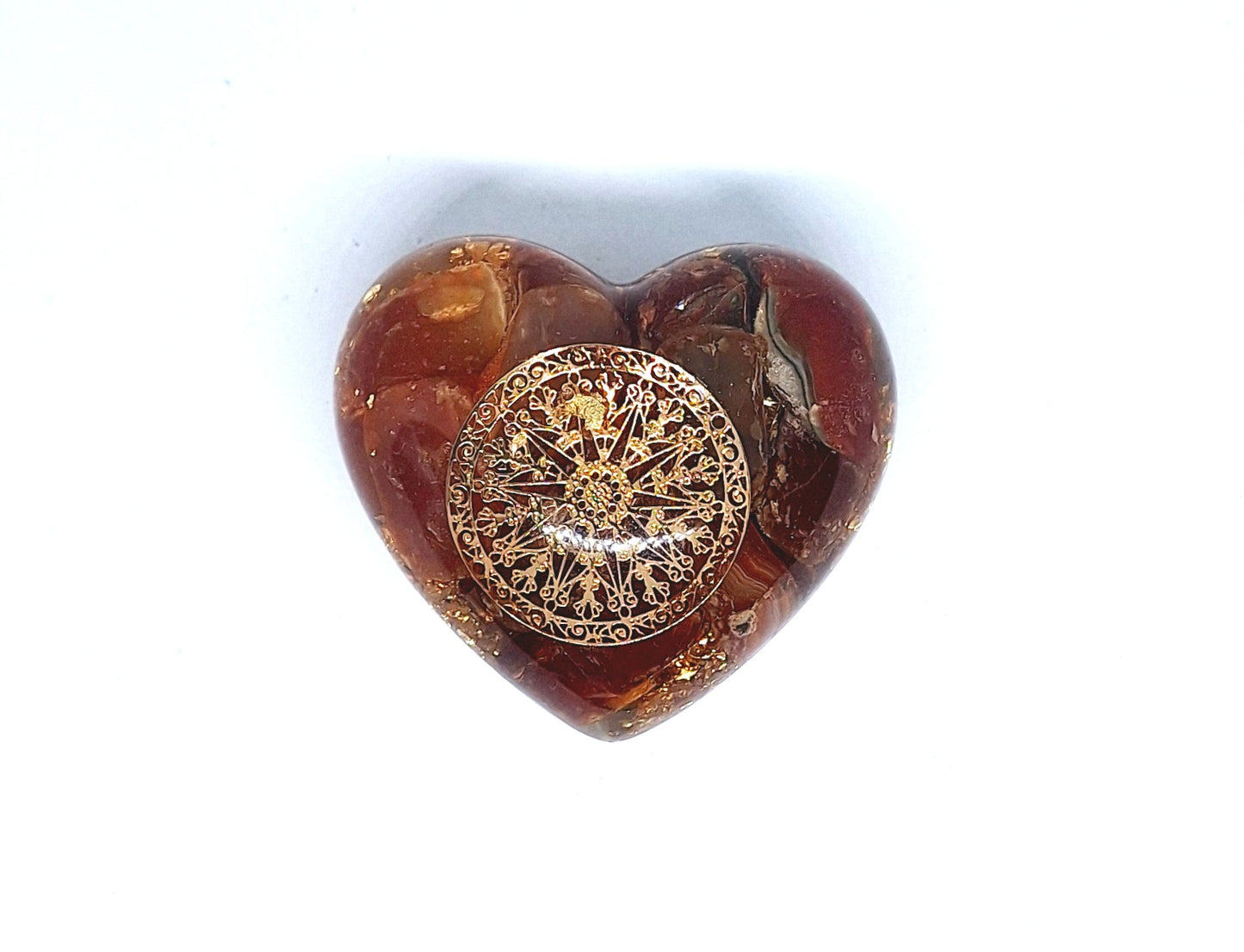 Orgonite Cœur L - Agate rouge, or, mandala ❤️