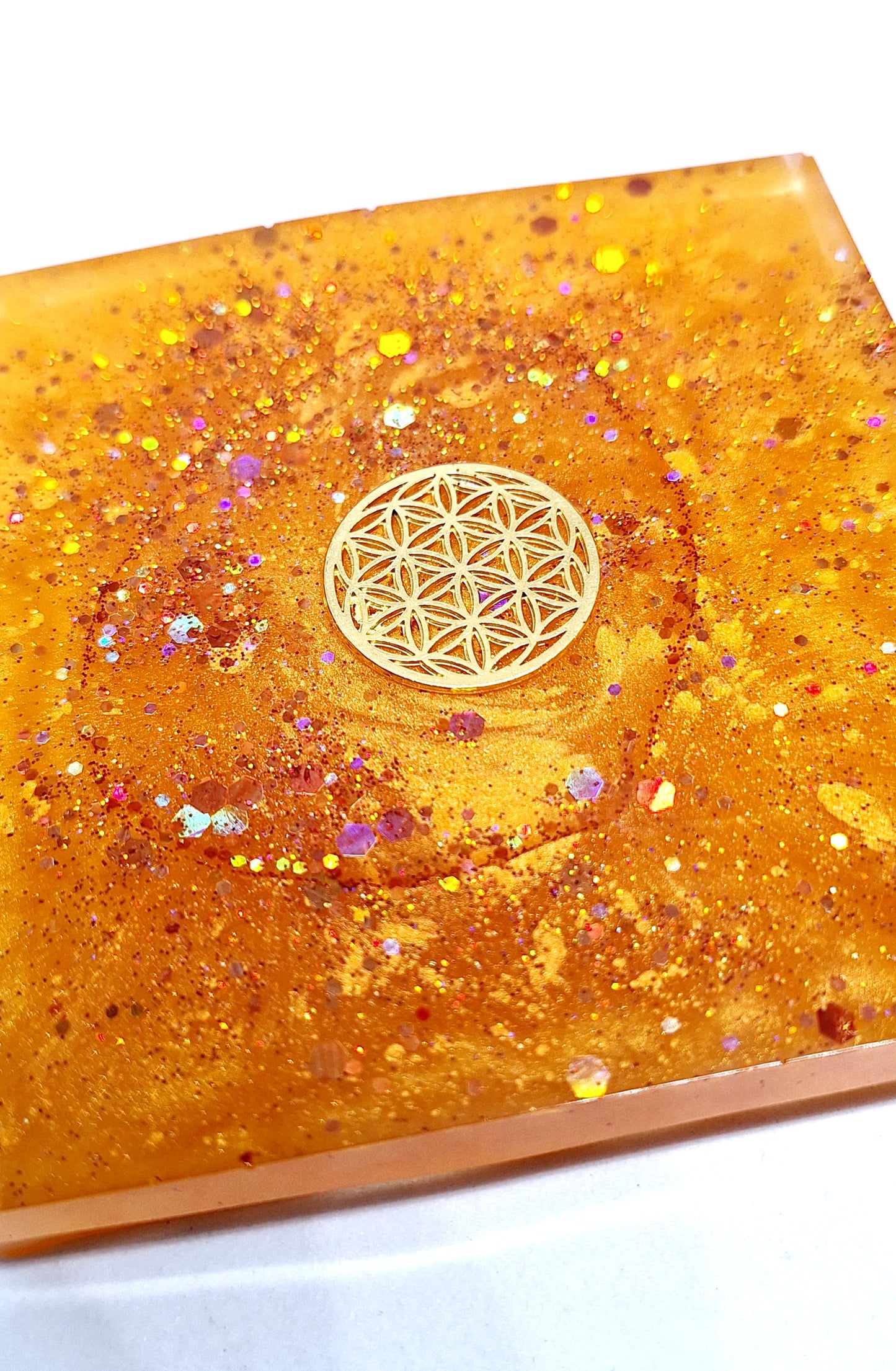 Plaque de rechargement carrée - Fleur de vie - Orange doré