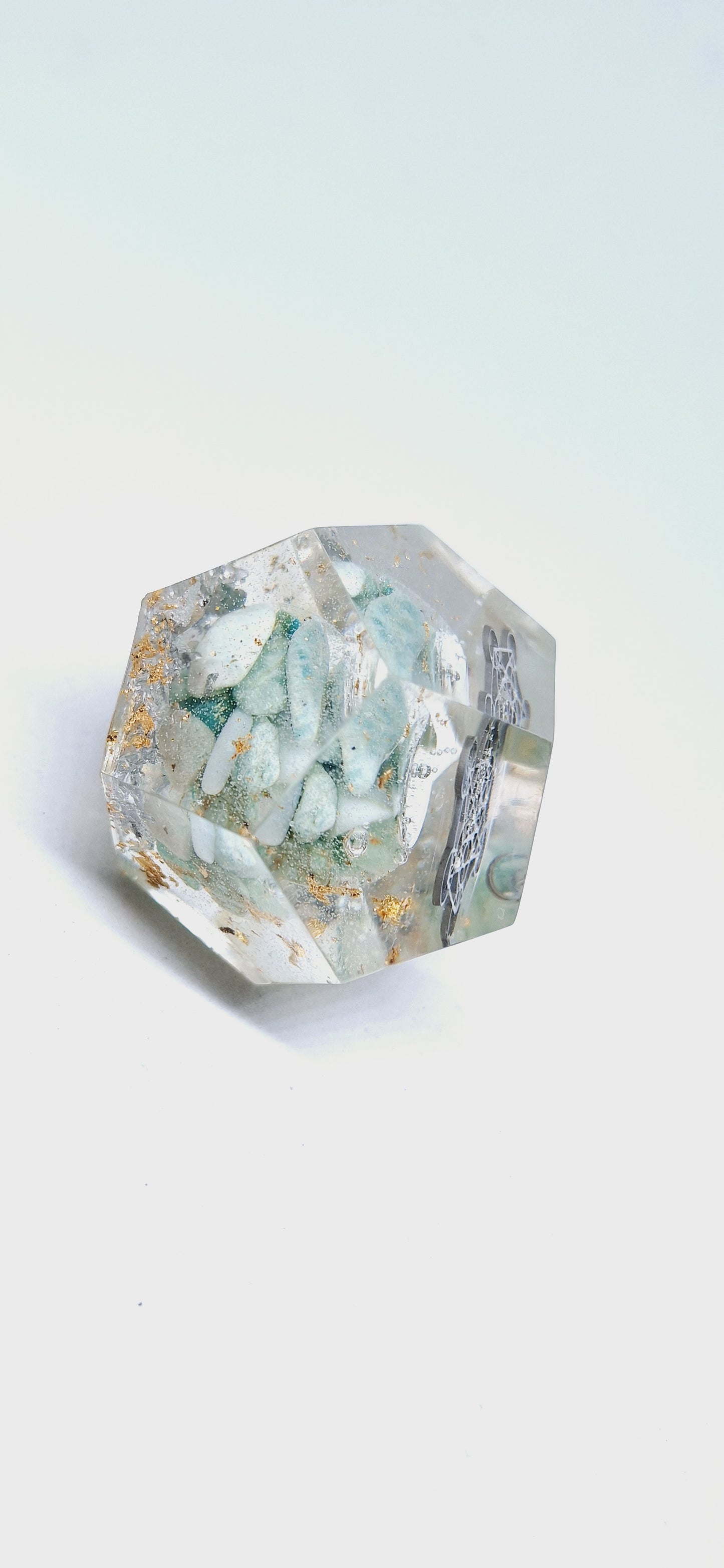 Orgonite Dodécaèdre Amazonite, Métatron, or et aluminium M