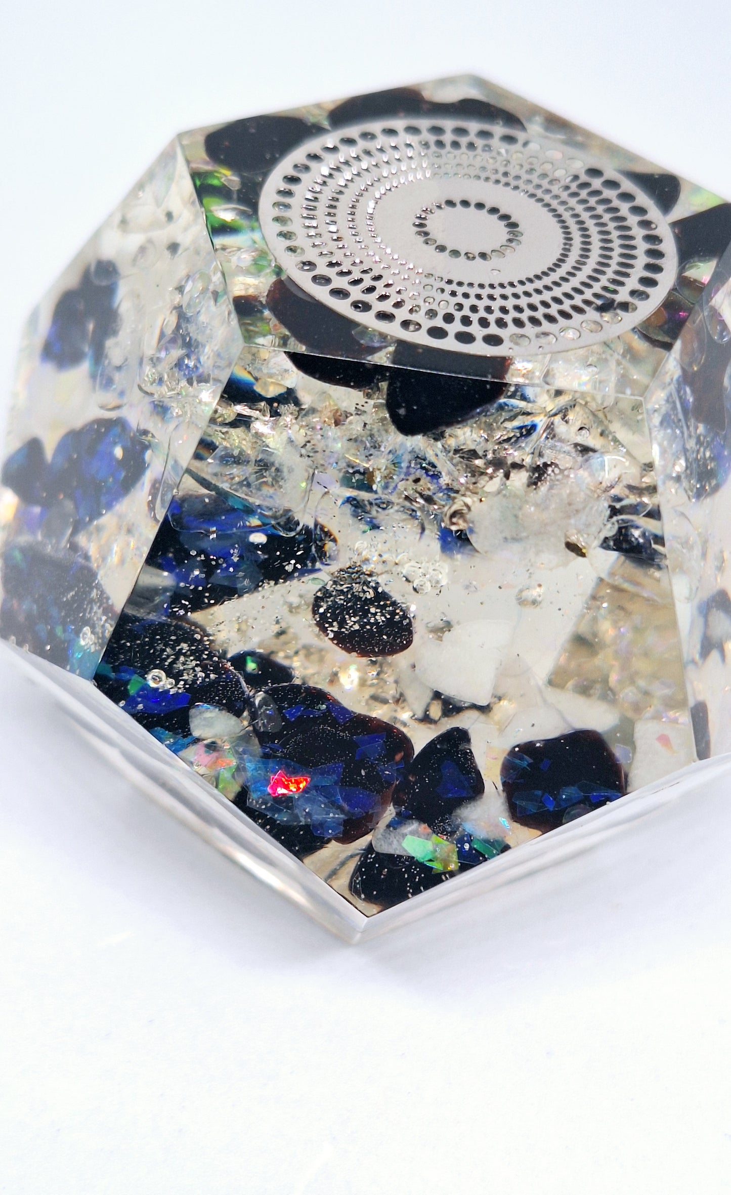 Orgonite dodecaèdre Quartz et obsidienne L