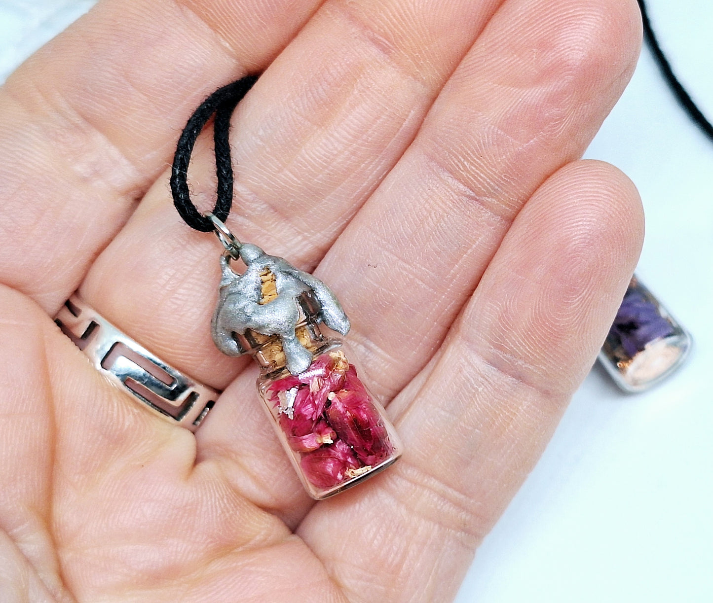 Collier fiole à souhaits  cylindriques - végétaux