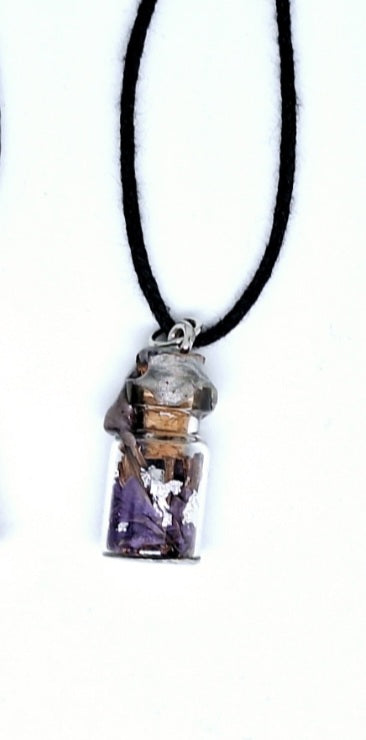 Collier fiole à souhaits  cylindriques - végétaux