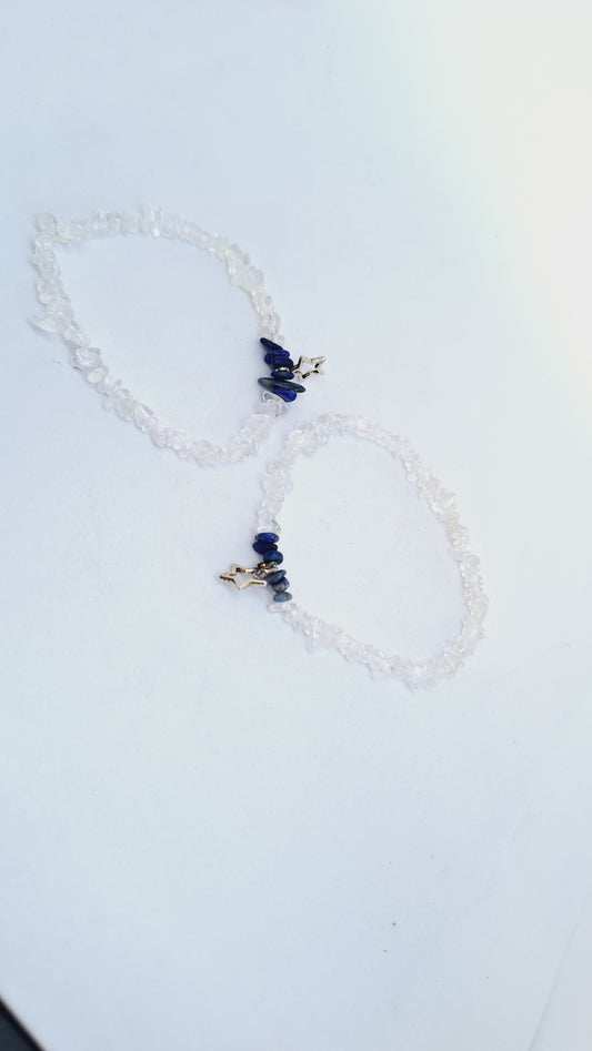 Bracelet quartz / cristal de roche - lapis-lazuli- étoile